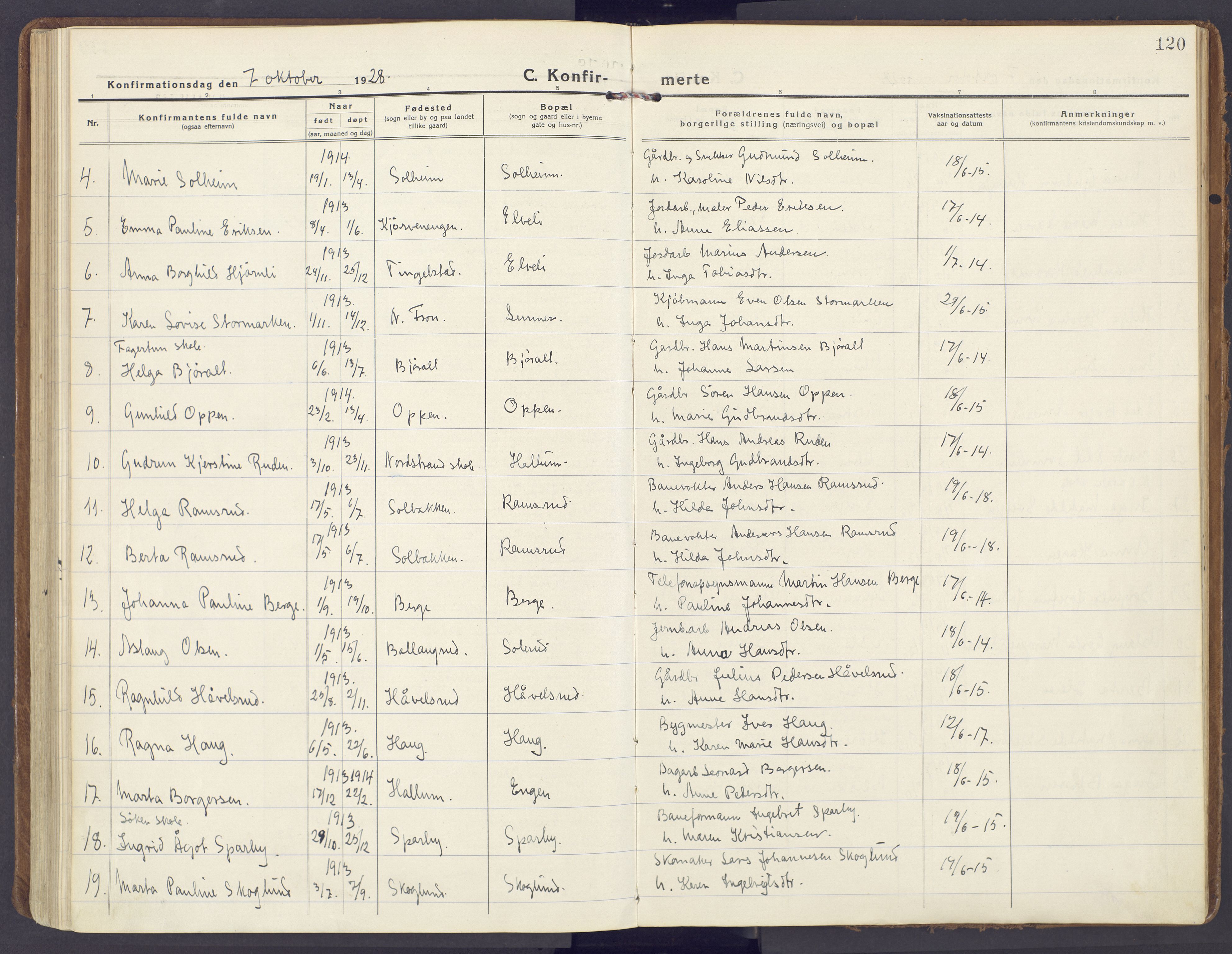 Lunner prestekontor, SAH/PREST-118/H/Ha/Haa/L0002: Ministerialbok nr. 2, 1922-1931, s. 120