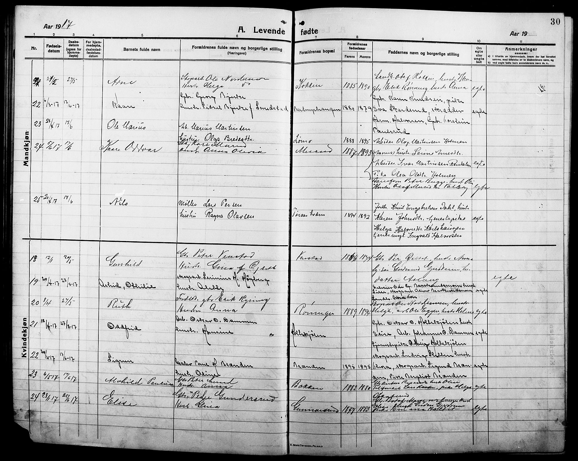 Våler prestekontor, Hedmark, AV/SAH-PREST-040/H/Ha/Hab/L0003: Klokkerbok nr. 3, 1914-1921, s. 30