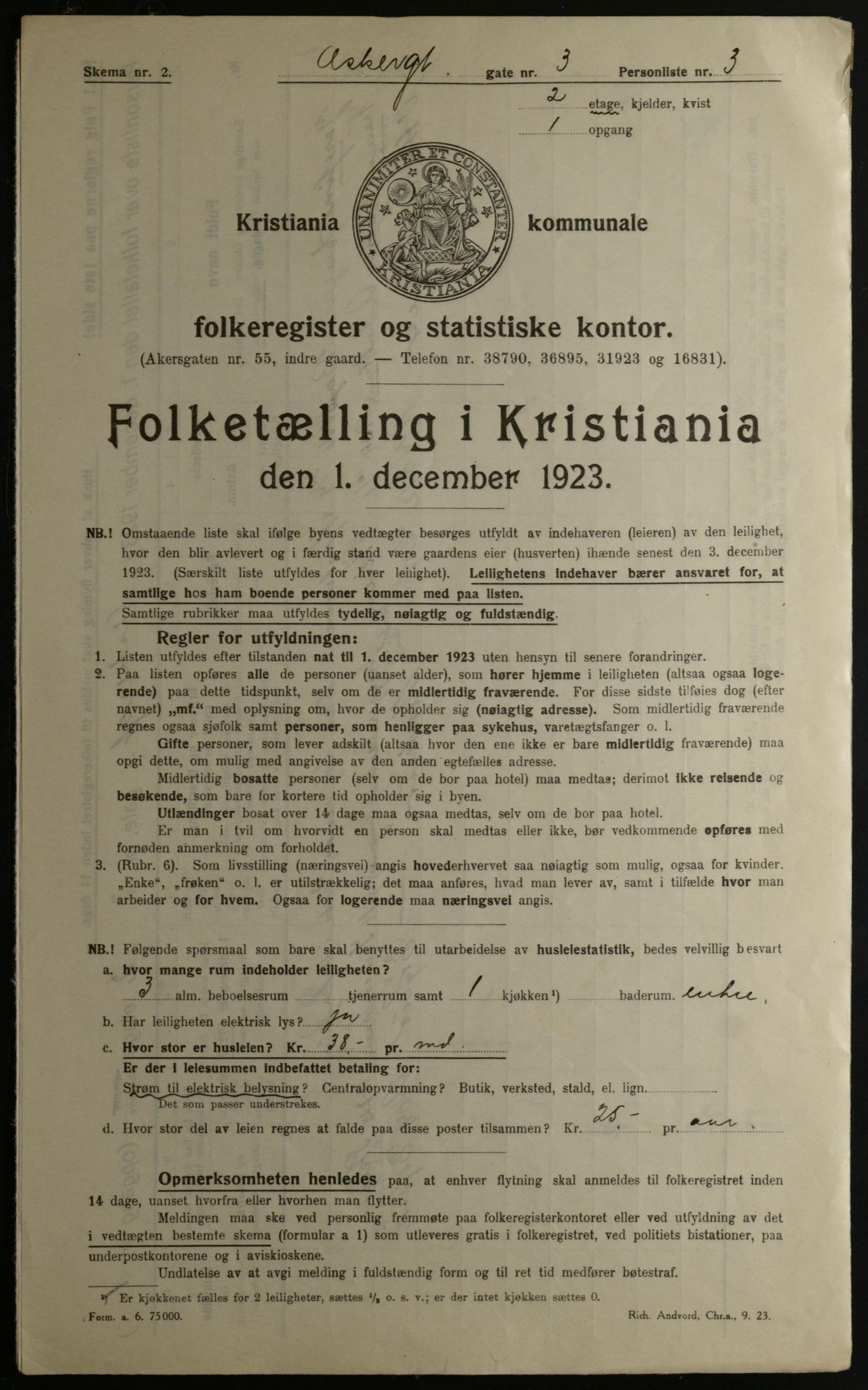 OBA, Kommunal folketelling 1.12.1923 for Kristiania, 1923, s. 3173