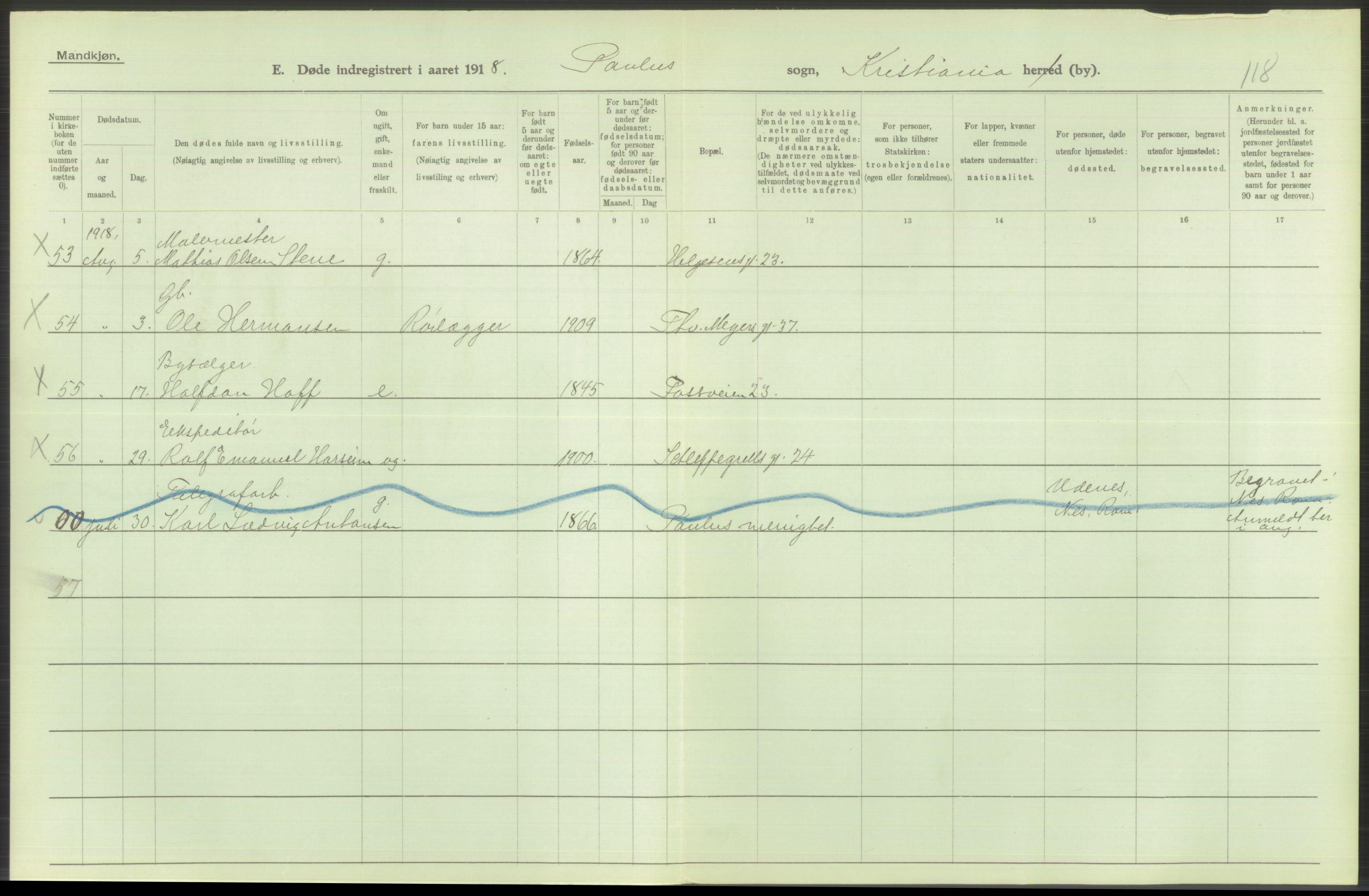 Statistisk sentralbyrå, Sosiodemografiske emner, Befolkning, AV/RA-S-2228/D/Df/Dfb/Dfbh/L0010: Kristiania: Døde, 1918, s. 642