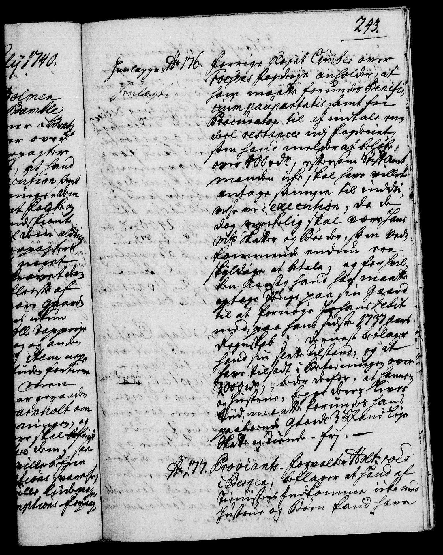 Rentekammeret, Kammerkanselliet, RA/EA-3111/G/Gh/Gha/L0022: Norsk ekstraktmemorialprotokoll (merket RK 53.67), 1739-1741, s. 243
