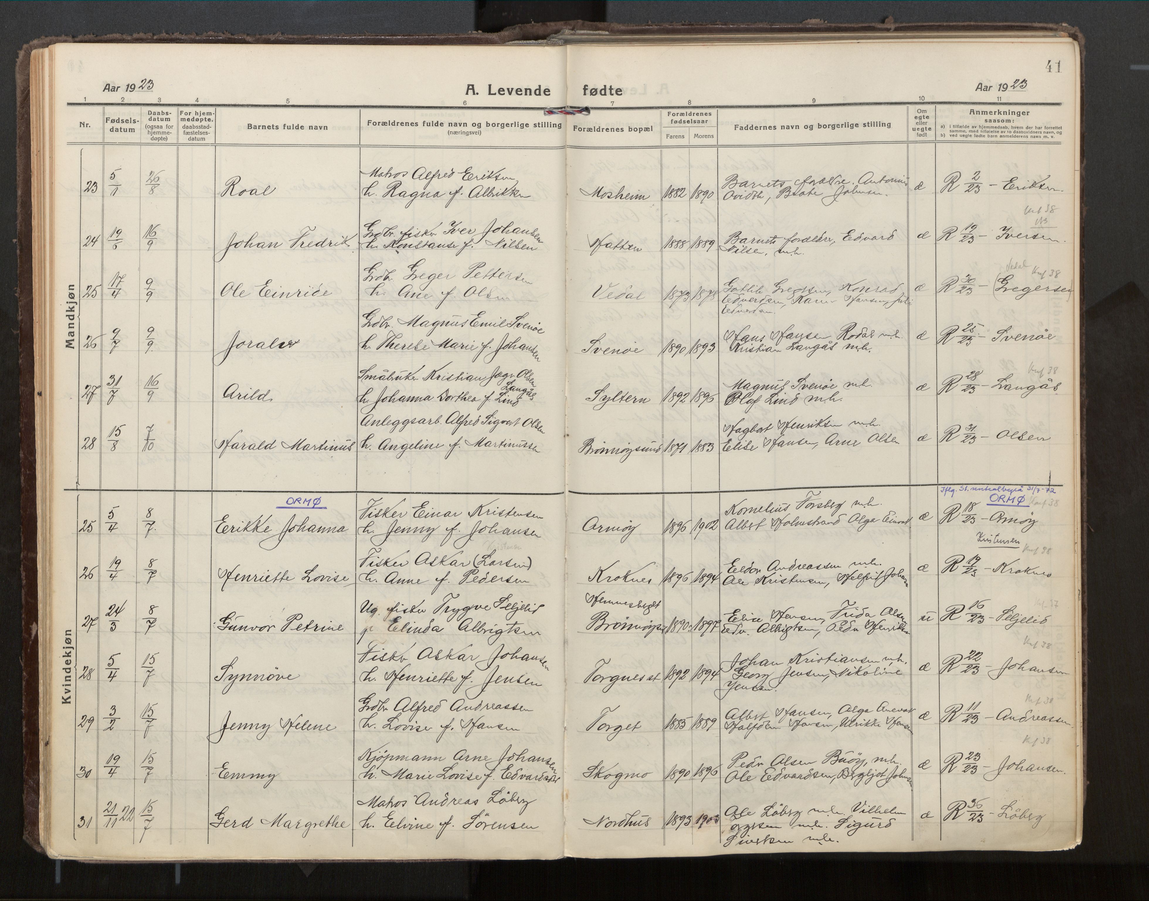 Ministerialprotokoller, klokkerbøker og fødselsregistre - Nordland, AV/SAT-A-1459/813/L0207a: Ministerialbok nr. 813A18, 1919-1927, s. 41