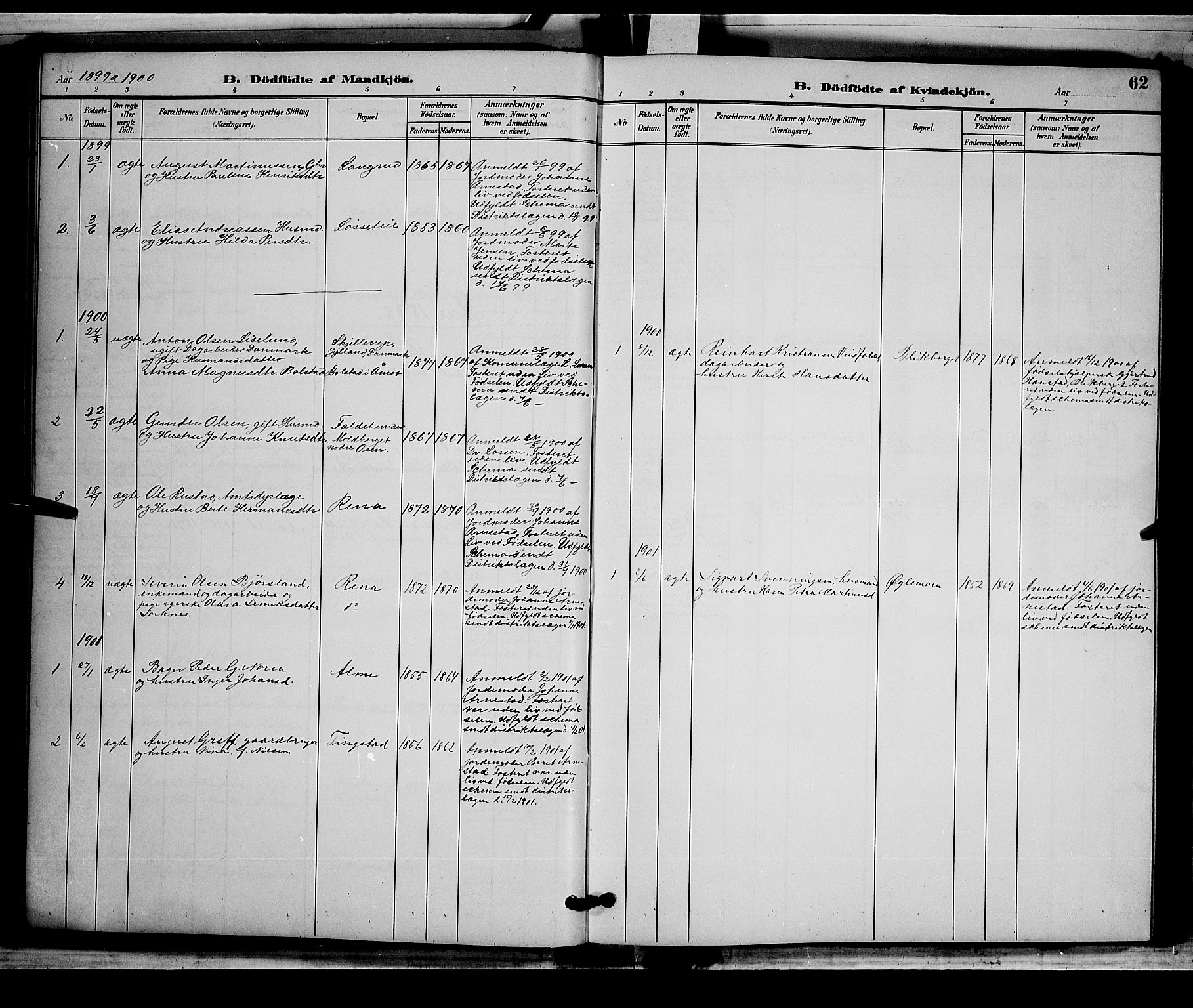 Åmot prestekontor, Hedmark, AV/SAH-PREST-056/H/Ha/Hab/L0002: Klokkerbok nr. 2, 1896-1906, s. 62