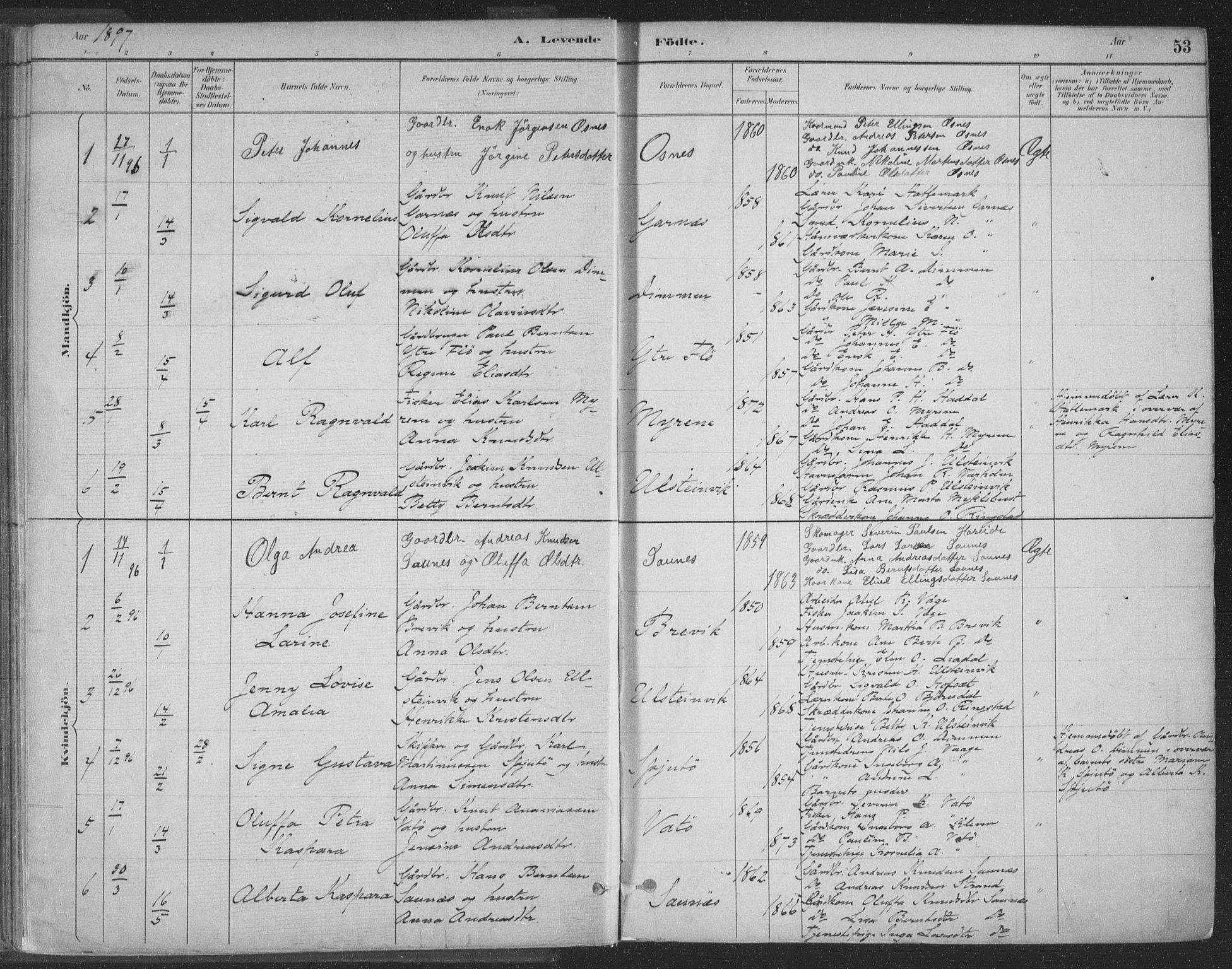 Ministerialprotokoller, klokkerbøker og fødselsregistre - Møre og Romsdal, AV/SAT-A-1454/509/L0106: Ministerialbok nr. 509A04, 1883-1922, s. 53