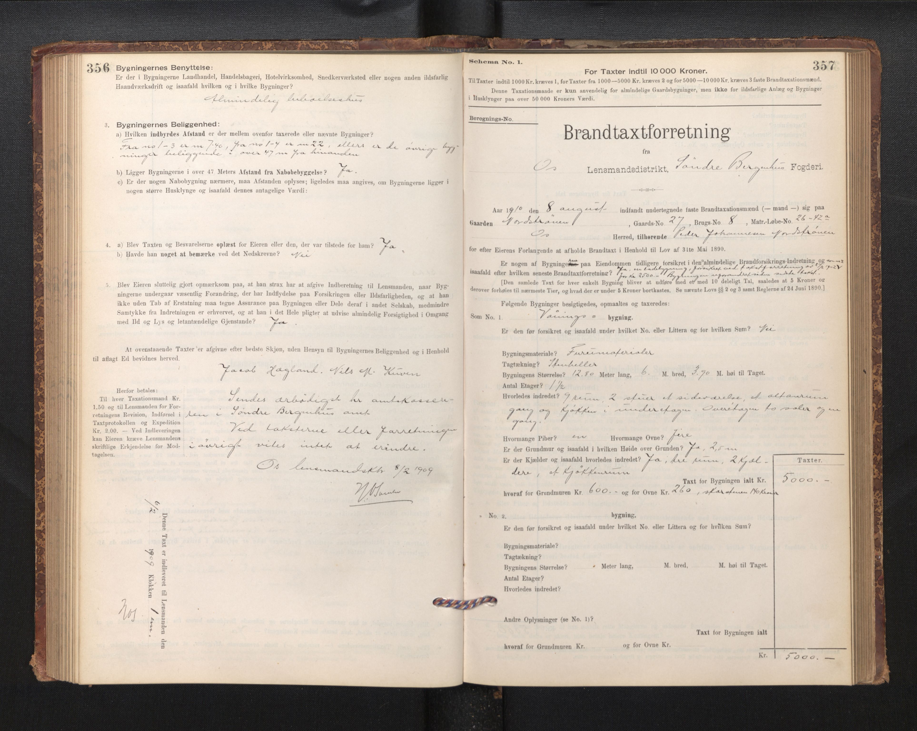 Lensmannen i Os, AV/SAB-A-34101/0012/L0008: Branntakstprotokoll, skjematakst, 1894-1915, s. 356-357