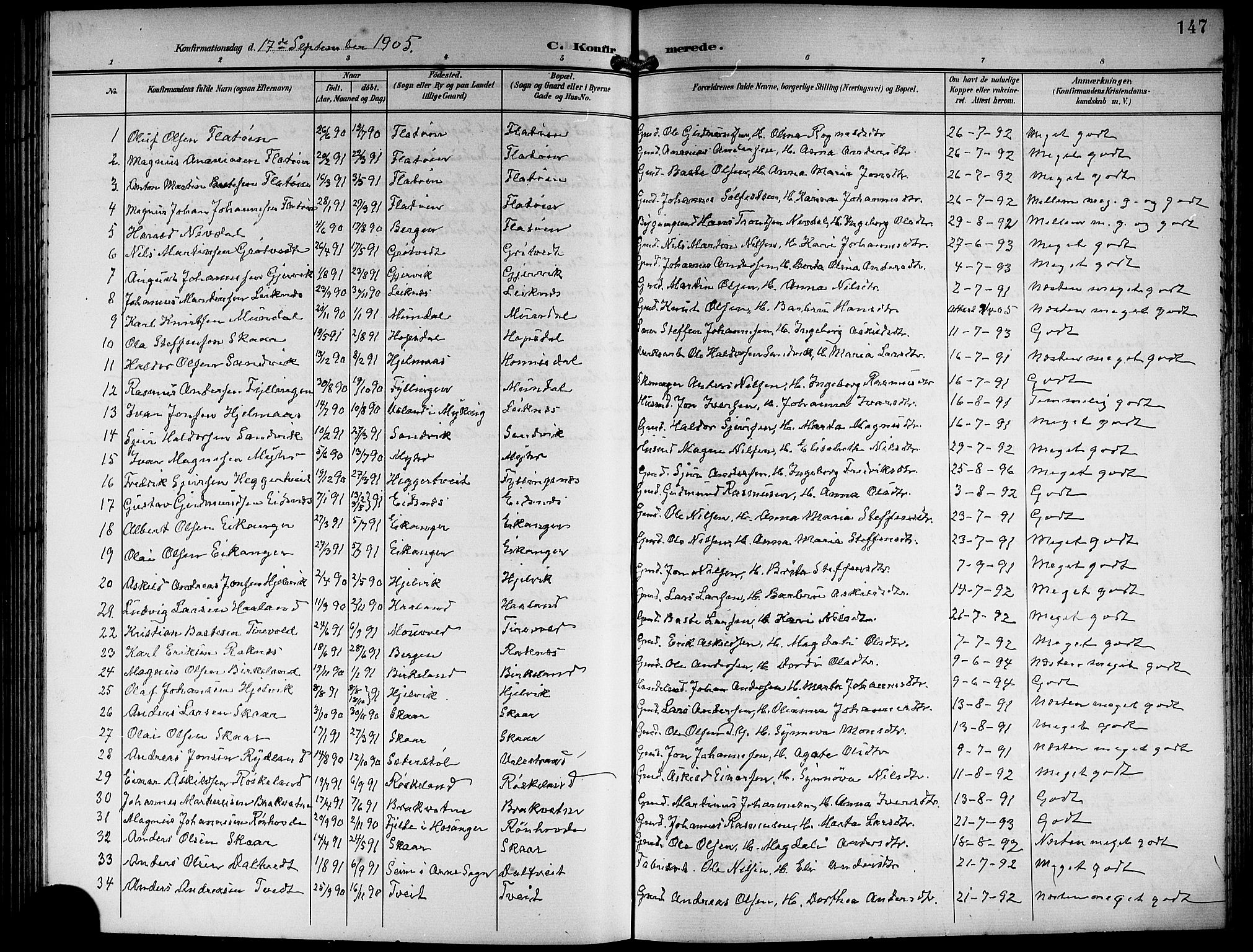 Hamre sokneprestembete, AV/SAB-A-75501/H/Ha/Hab: Klokkerbok nr. B 4, 1898-1919, s. 147