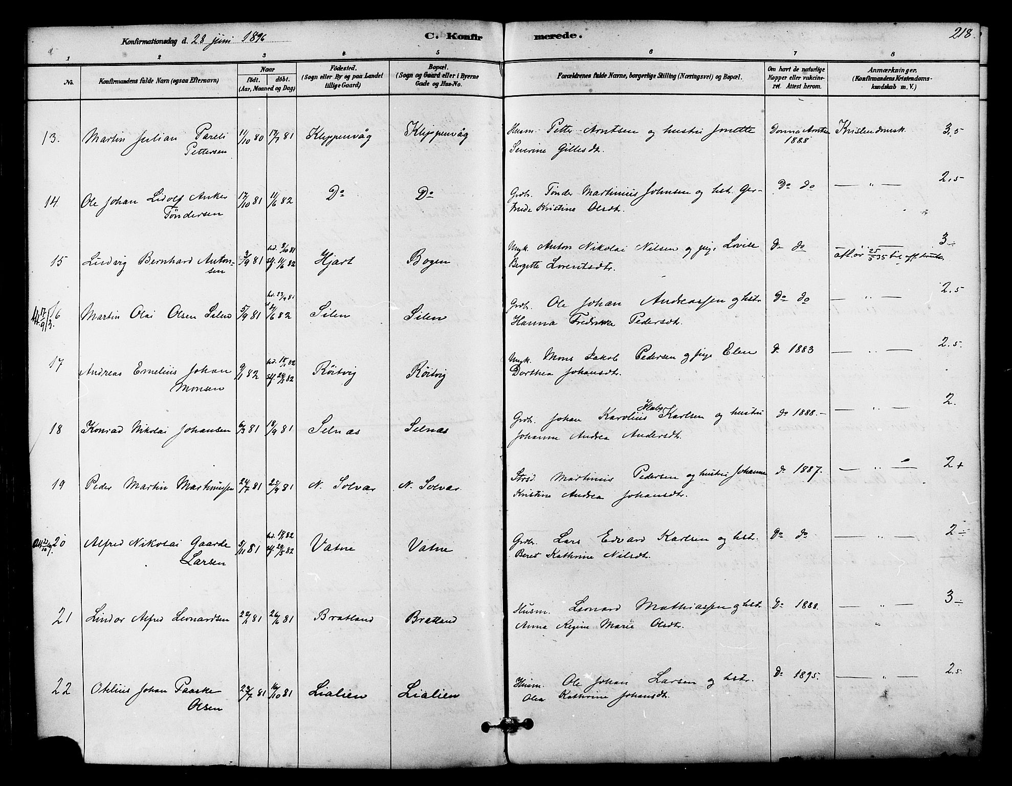 Ministerialprotokoller, klokkerbøker og fødselsregistre - Nordland, AV/SAT-A-1459/839/L0568: Ministerialbok nr. 839A05, 1880-1902, s. 218