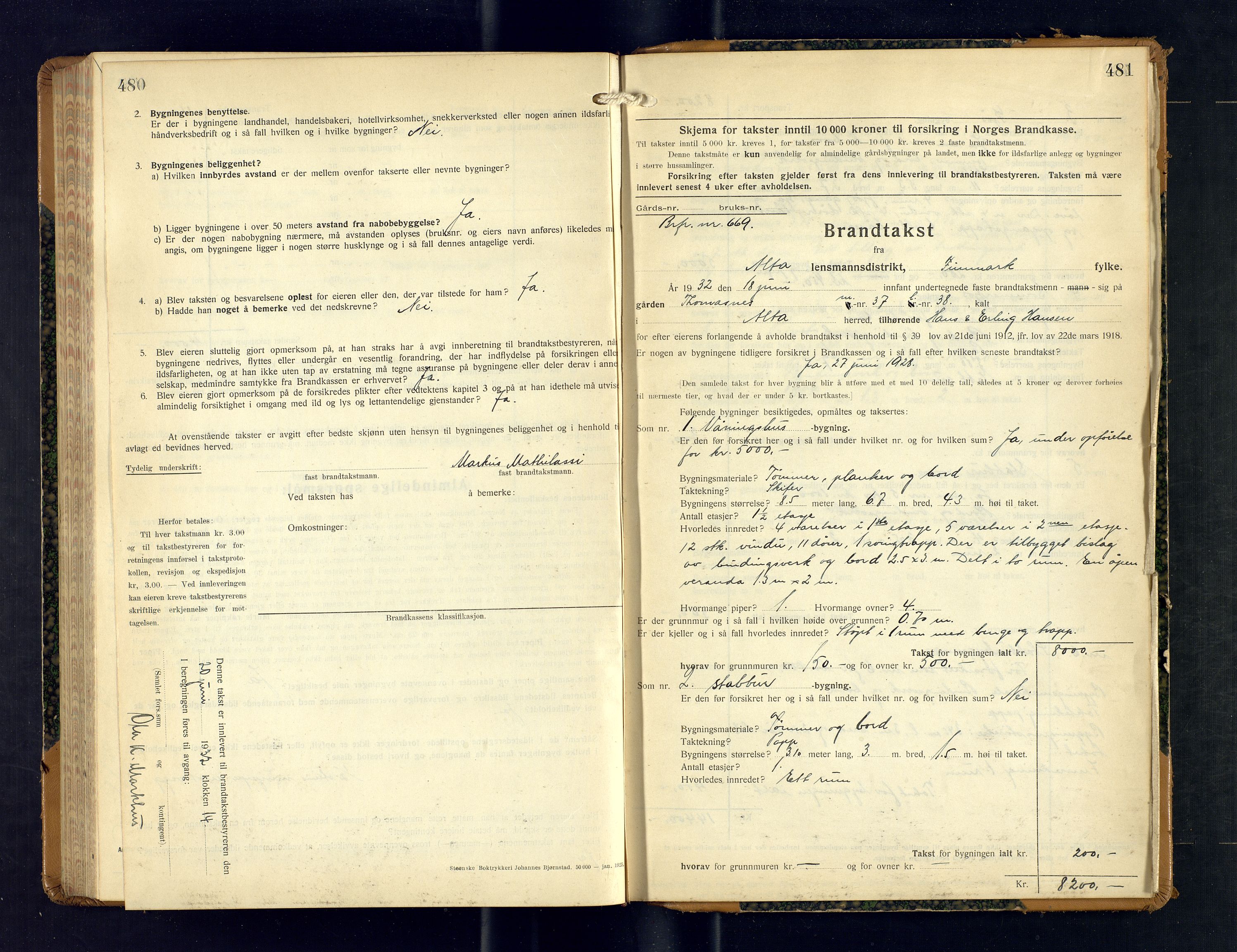 Alta lensmannskontor, AV/SATØ-S-1165/O/Ob/L0176: Branntakstprotokoll, 1928-1932, s. 480-481