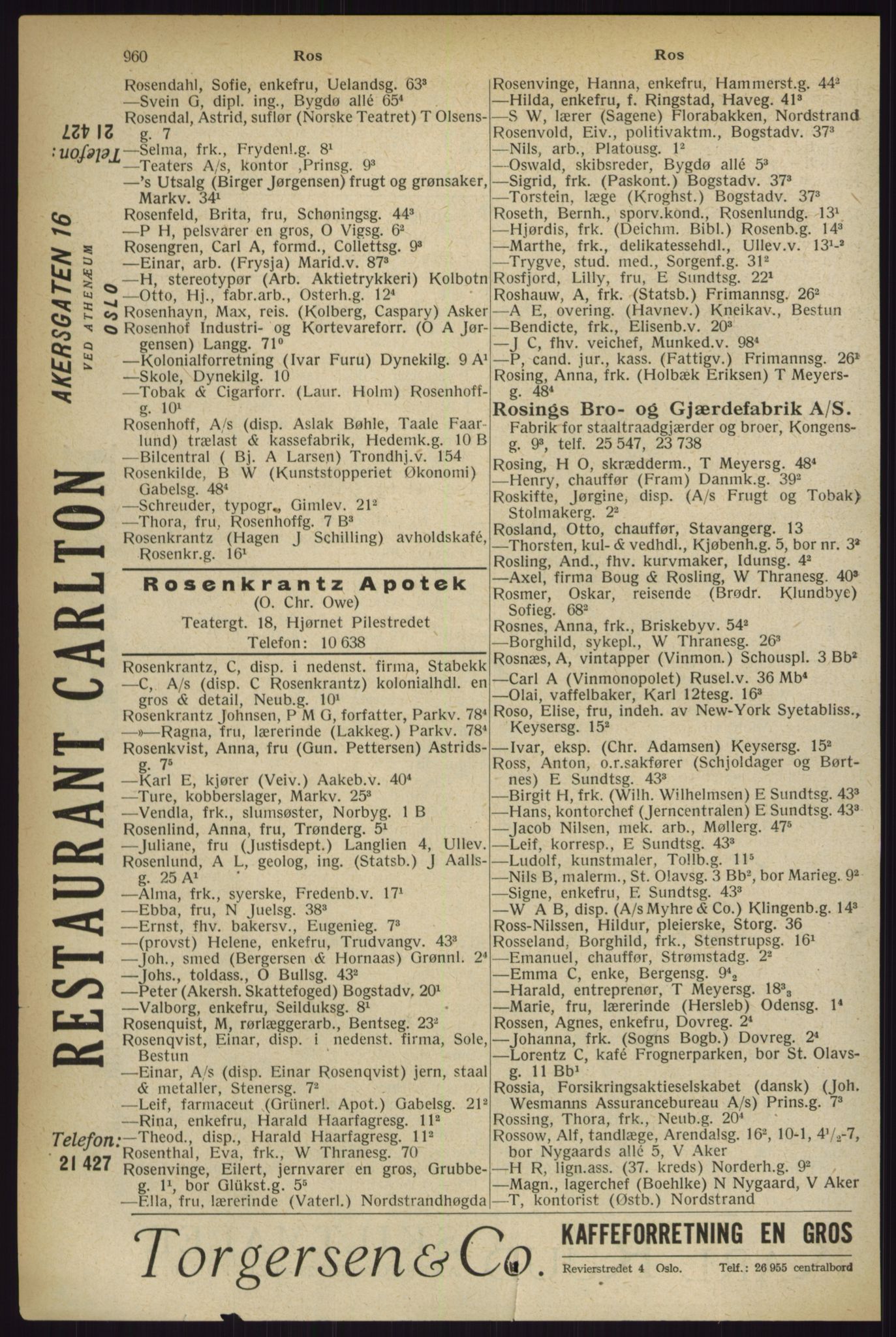 Kristiania/Oslo adressebok, PUBL/-, 1927, s. 960