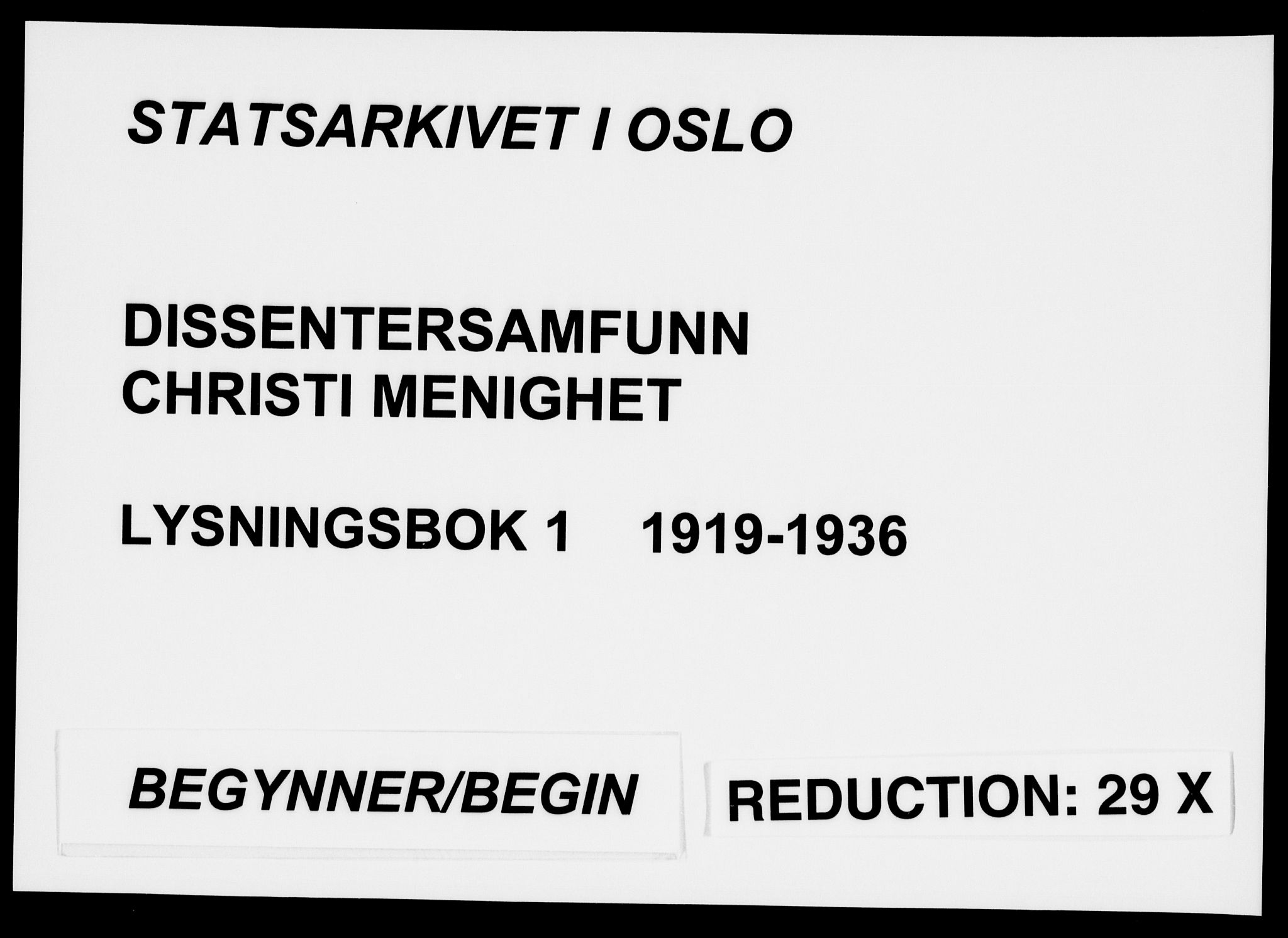 Kristi menighet Oslo , SAO/PAO-0220/D/L0001: Vigselsbok (dissentere) nr. 1, 1919-1936