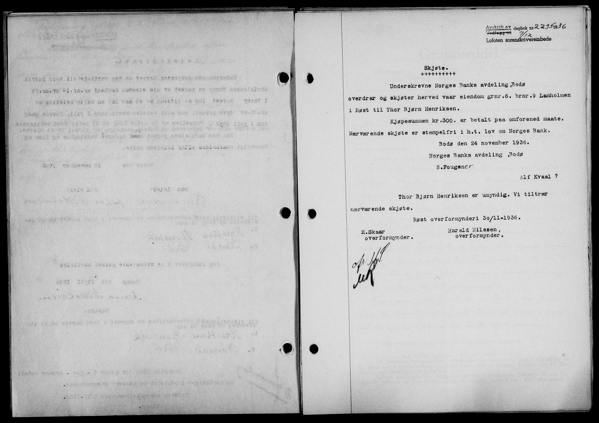 Lofoten sorenskriveri, SAT/A-0017/1/2/2C/L0001a: Pantebok nr. 1a, 1936-1937, Dagboknr: 2235/1936