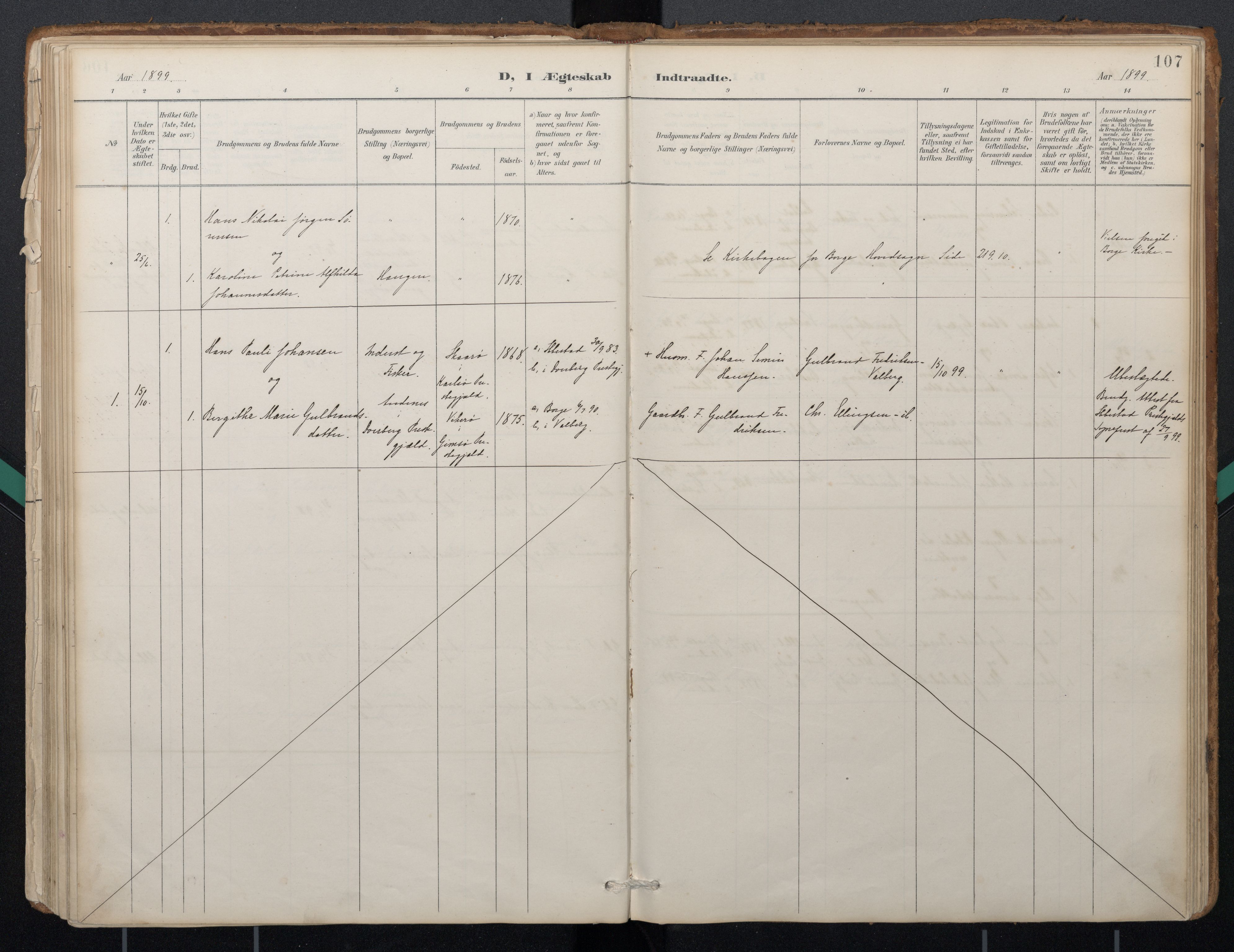 Ministerialprotokoller, klokkerbøker og fødselsregistre - Nordland, AV/SAT-A-1459/884/L1193: Ministerialbok nr. 884A01, 1888-1905, s. 107