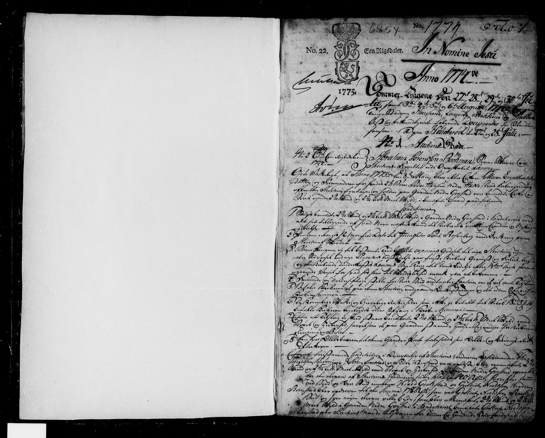 Larvik sorenskriveri, SAKO/A-83/G/Ga/Gab/L0002: Pantebok nr. II 2, 1774-1795, s. 1