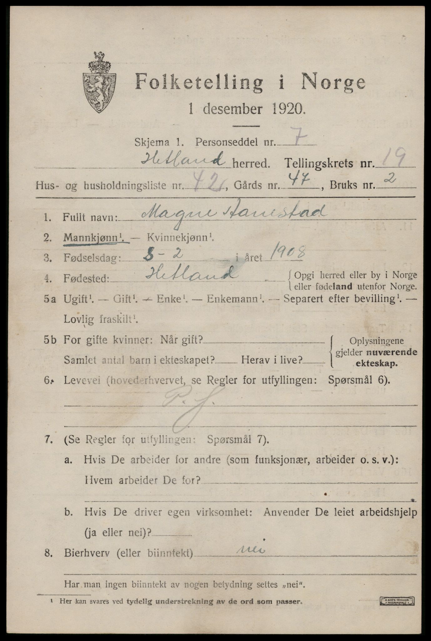 SAST, Folketelling 1920 for 1126 Hetland herred, 1920, s. 26117