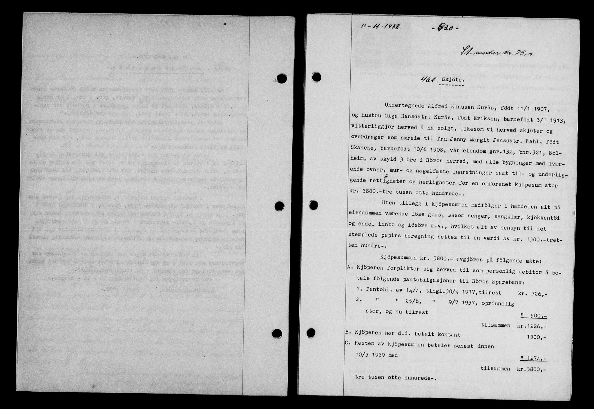 Gauldal sorenskriveri, SAT/A-0014/1/2/2C/L0048: Pantebok nr. 51-52, 1937-1938, s. 530, Dagboknr: 460/1938