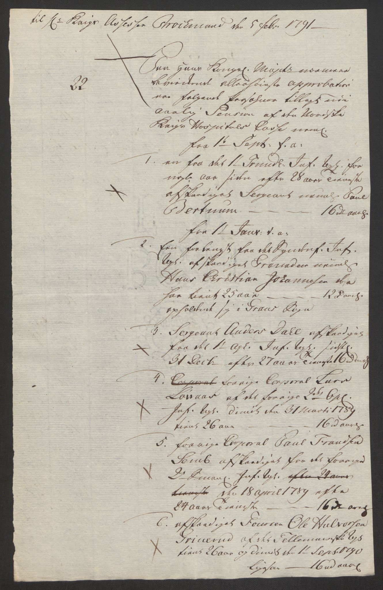 Forsvaret, Den norske kvesthuskasse/krigshospitalkasse, AV/RA-RAFA-1887/F/Fa/L0008: Konsepter, 1790-1793, s. 382