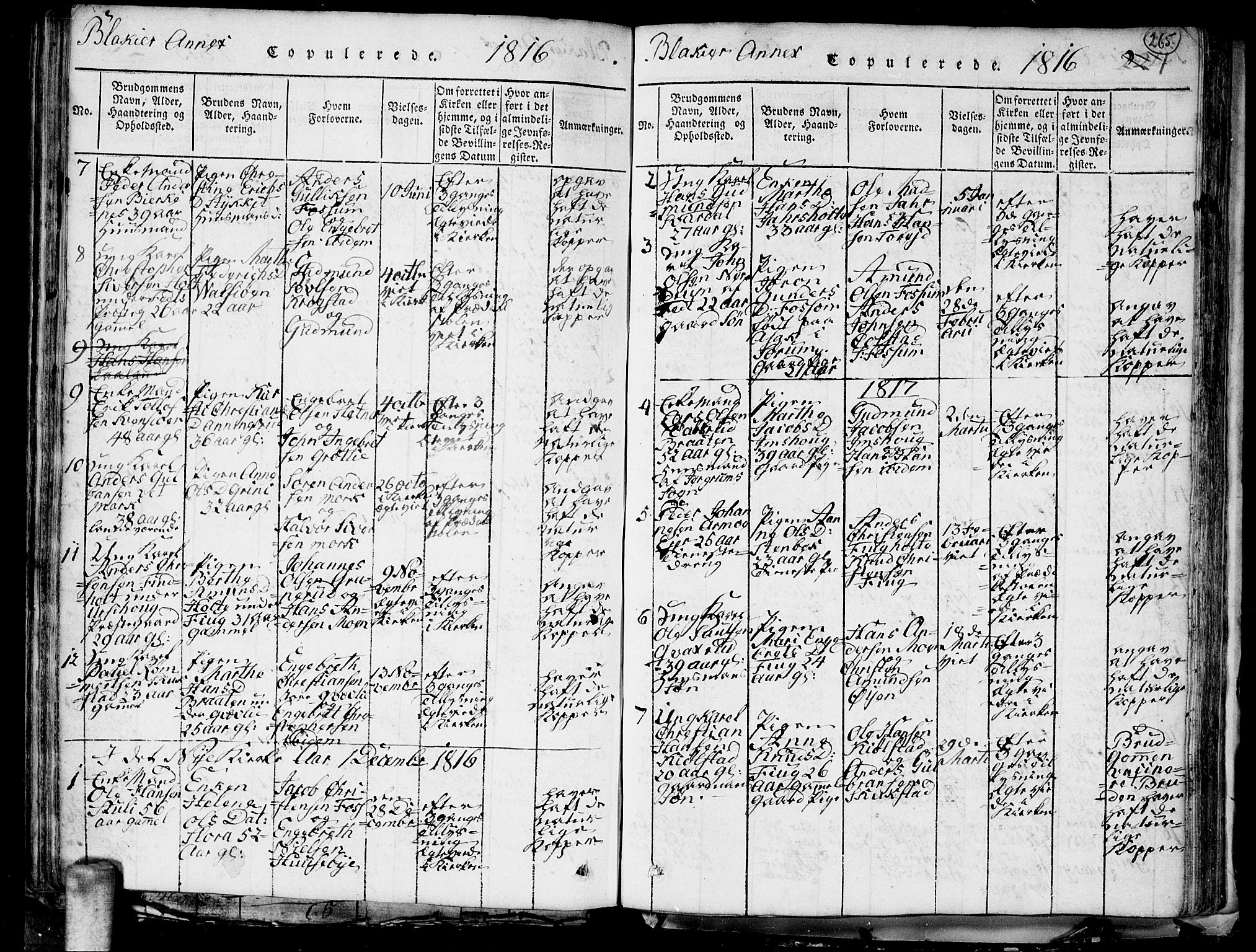 Aurskog prestekontor Kirkebøker, AV/SAO-A-10304a/G/Ga/L0001: Klokkerbok nr. I 1, 1814-1829, s. 265