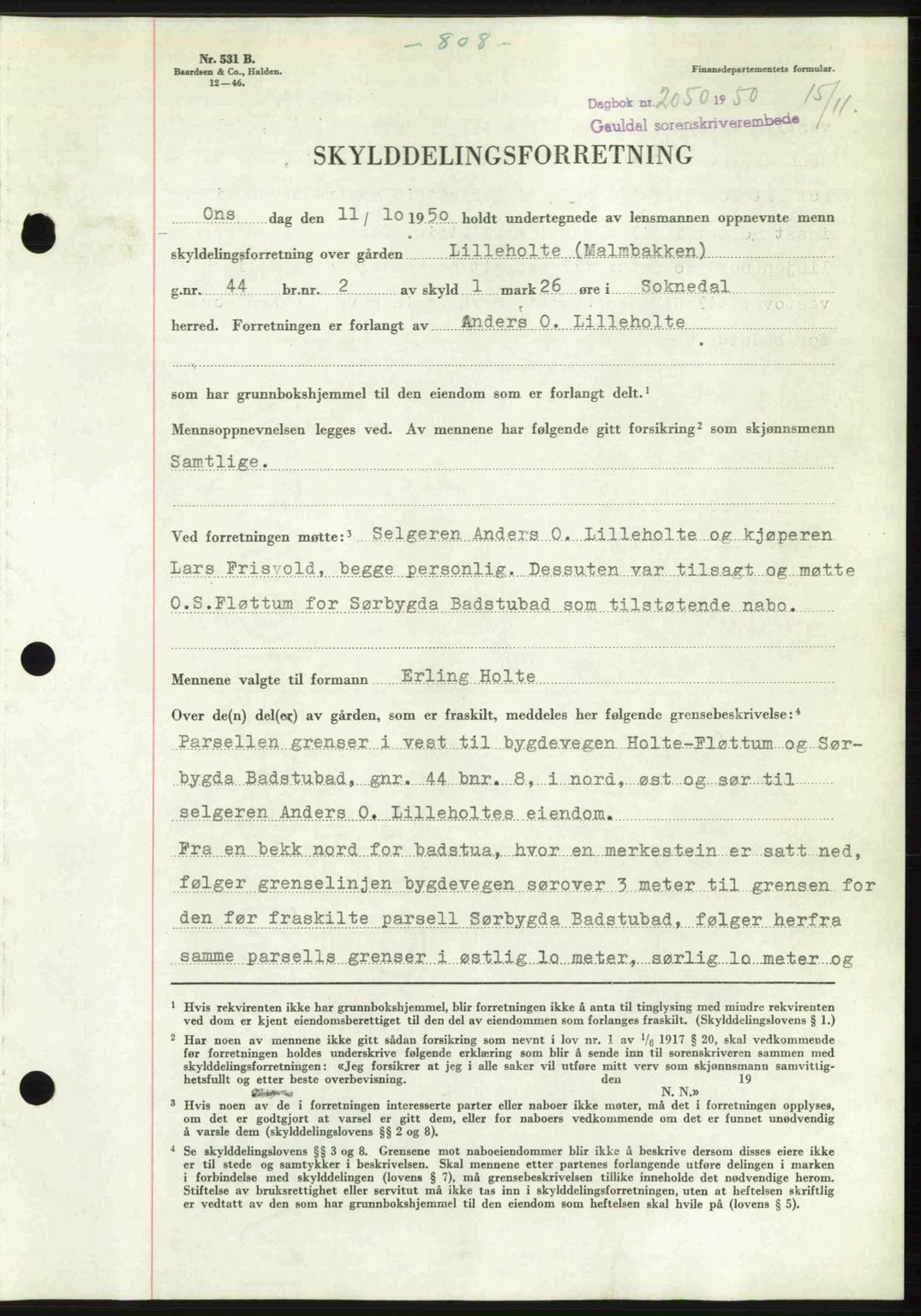 Gauldal sorenskriveri, SAT/A-0014/1/2/2C: Pantebok nr. A11, 1950-1950, Dagboknr: 2050/1950