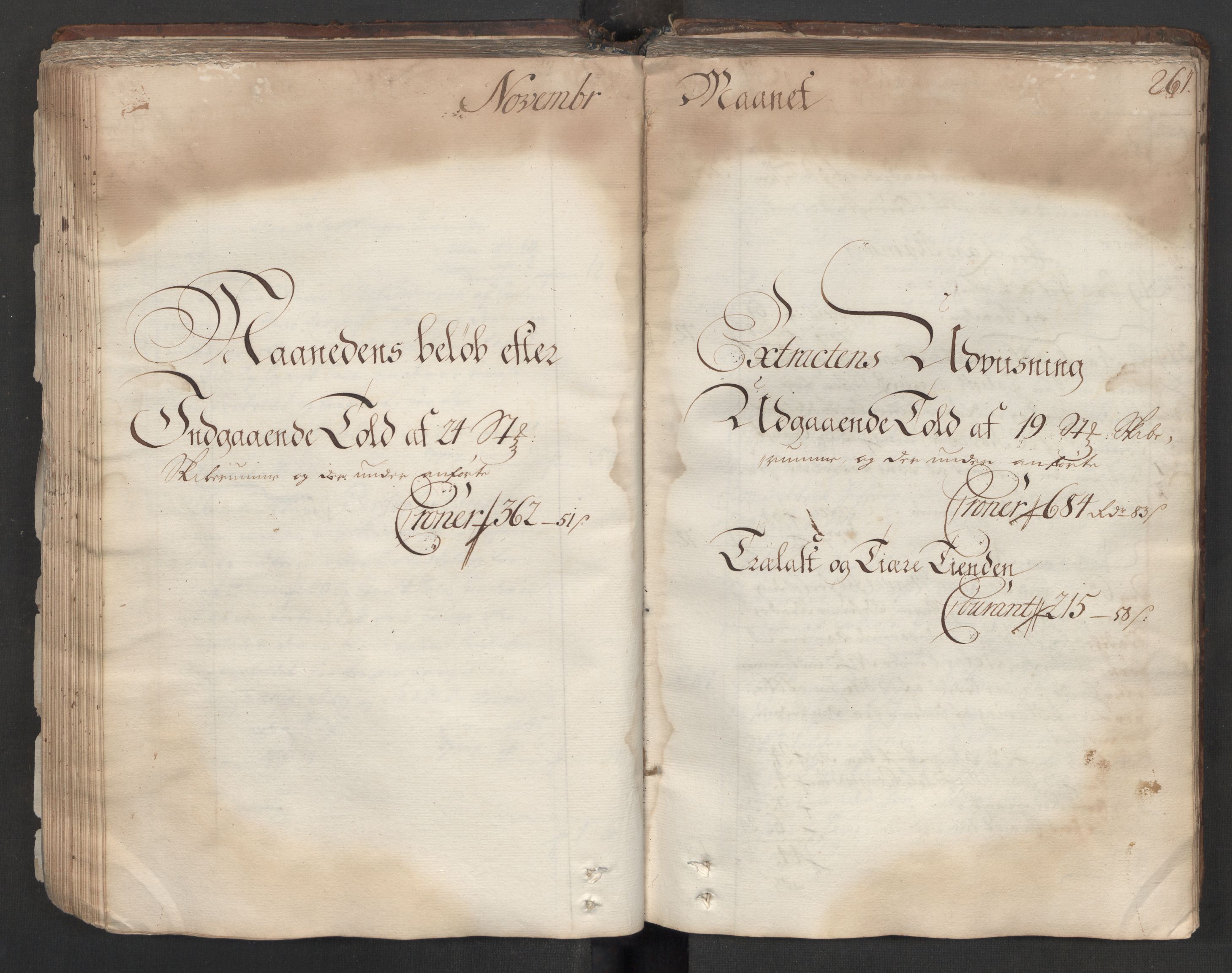 Generaltollkammeret, tollregnskaper, RA/EA-5490/R06/L0012/0001: Tollregnskaper Kristiania / Hovedtollbok, 1731, s. 260b-261a