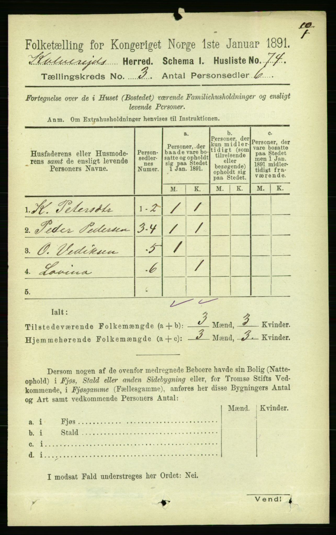 RA, Folketelling 1891 for 1752 Kolvereid herred, 1891, s. 877