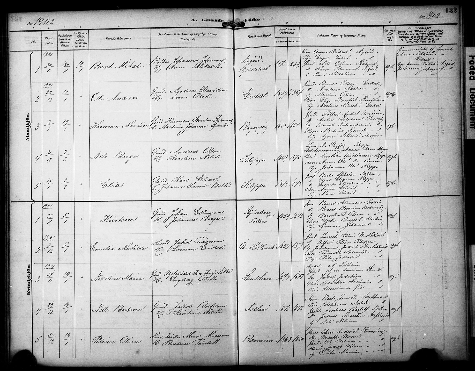 Askøy Sokneprestembete, AV/SAB-A-74101/H/Ha/Hab/Haba/L0009: Klokkerbok nr. A 9, 1894-1903, s. 132
