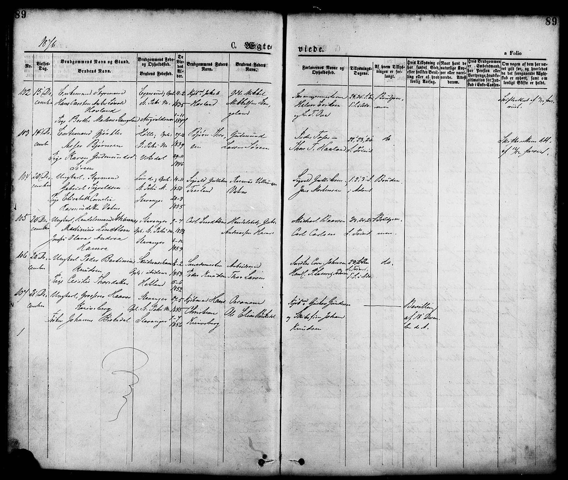 St. Petri sokneprestkontor, AV/SAST-A-101813/001/30/30BA/L0010: Ministerialbok nr. A 10, 1869-1878, s. 89