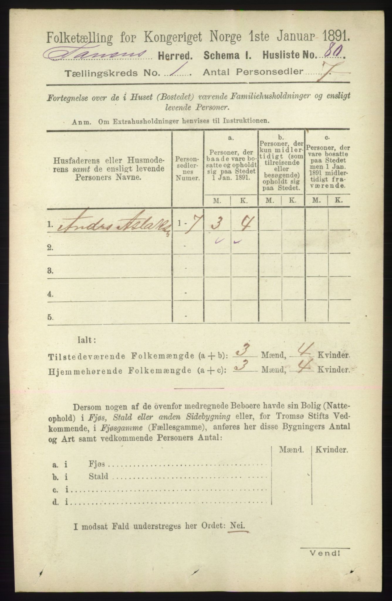 RA, Folketelling 1891 for 2025 Tana herred, 1891, s. 104