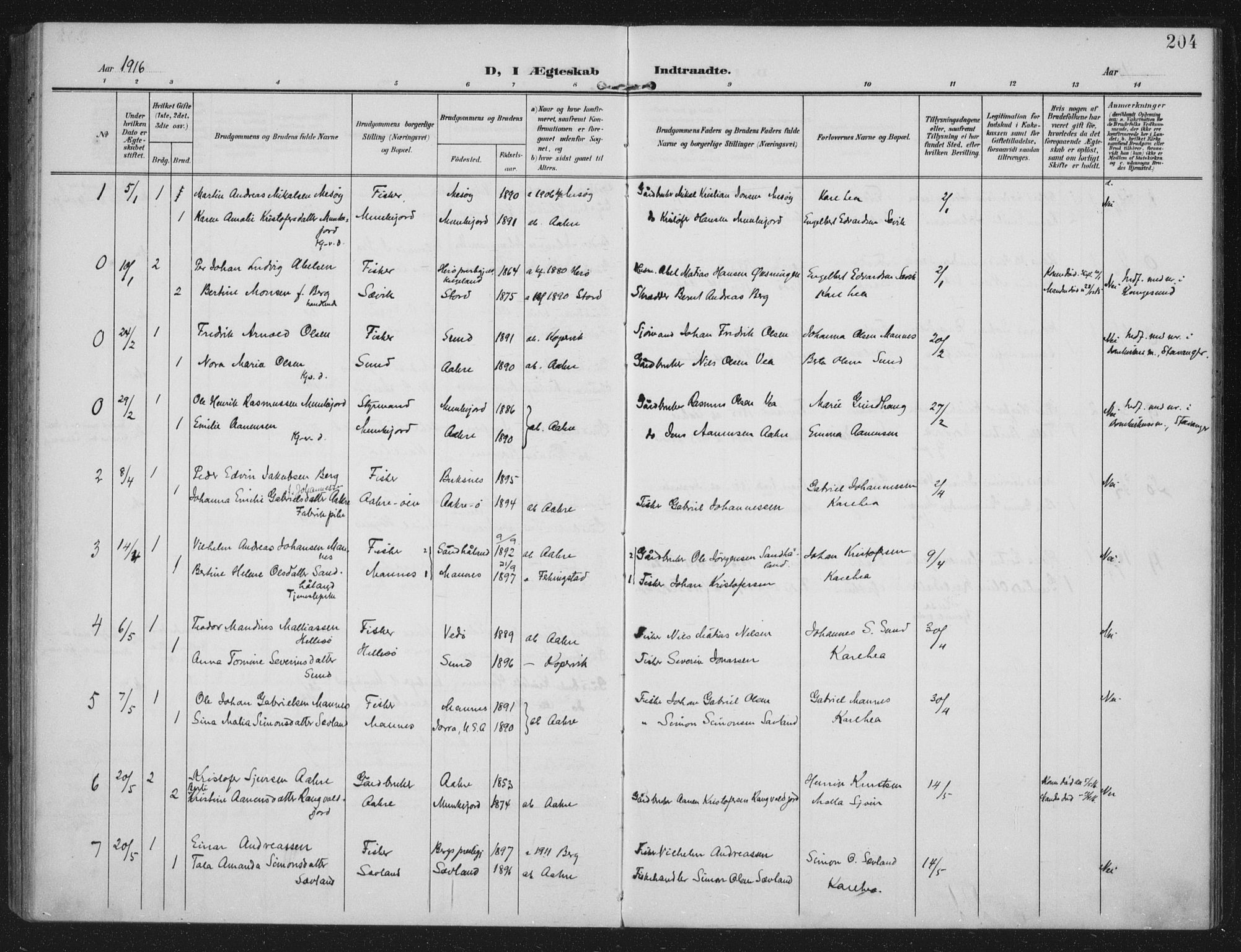 Kopervik sokneprestkontor, AV/SAST-A-101850/H/Ha/Haa/L0005: Ministerialbok nr. A 5, 1906-1924, s. 204