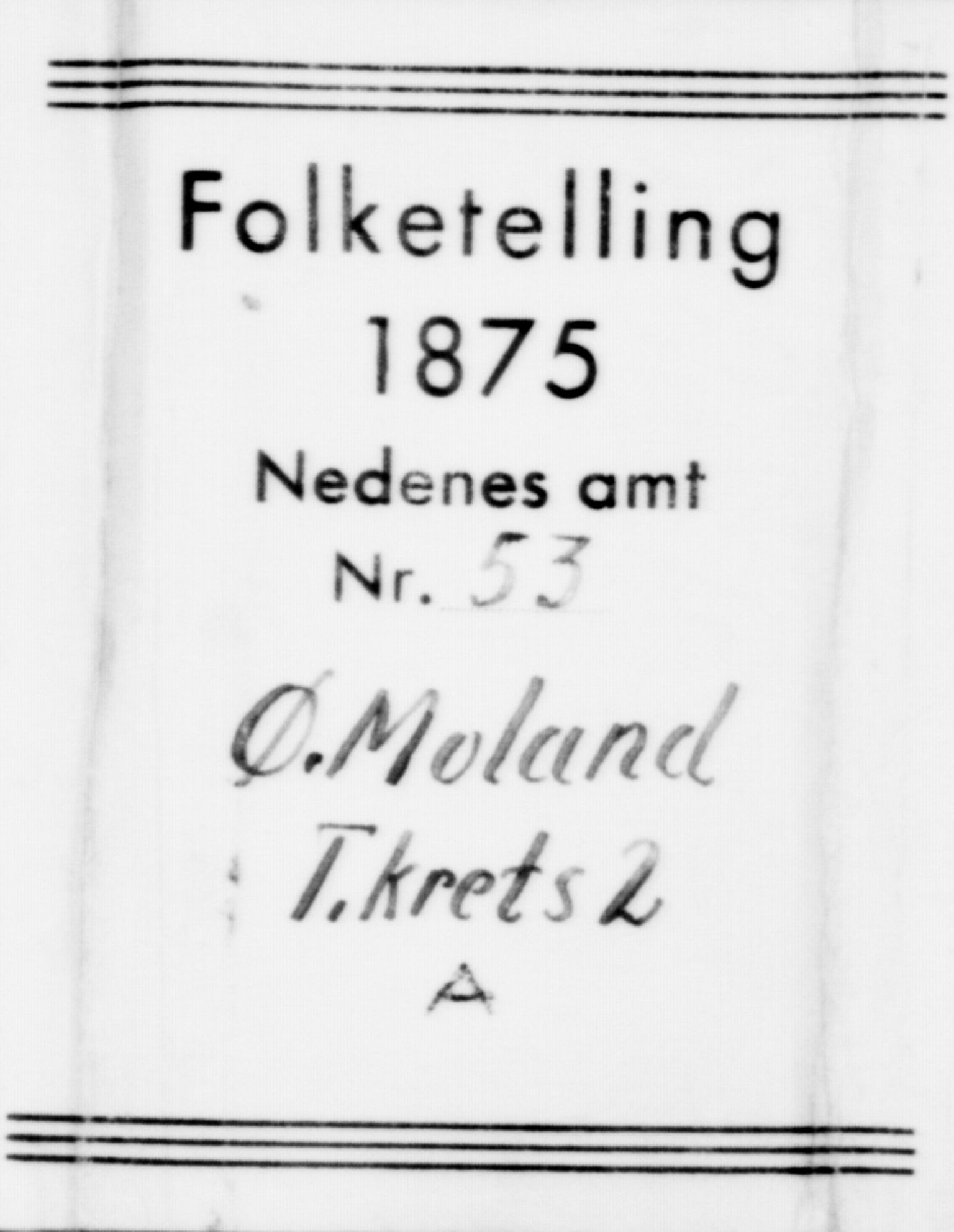 SAK, Folketelling 1875 for 0918P Austre Moland prestegjeld, 1875, s. 457