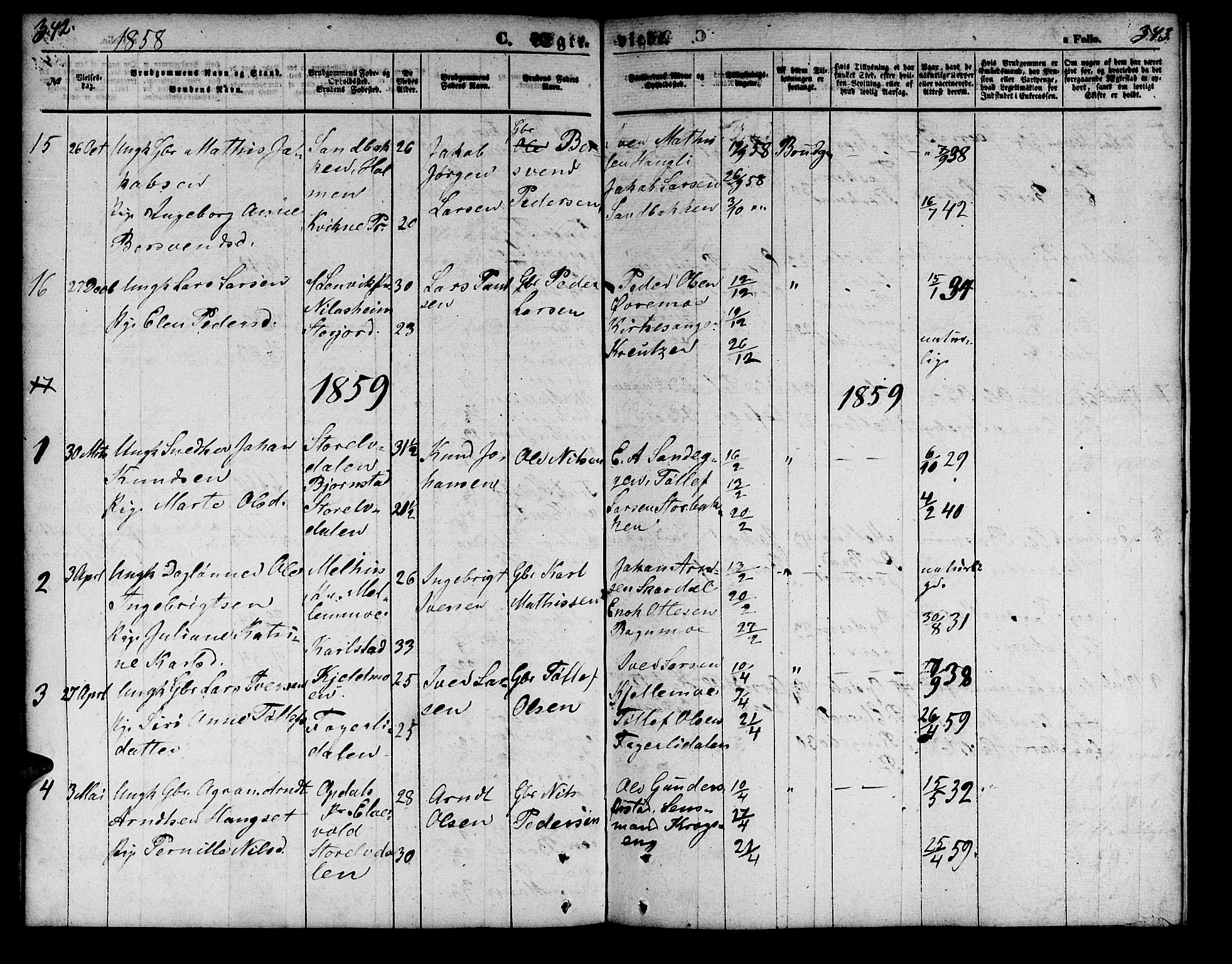 Målselv sokneprestembete, AV/SATØ-S-1311/G/Ga/Gab/L0001klokker: Klokkerbok nr. 1, 1856-1866, s. 342-343