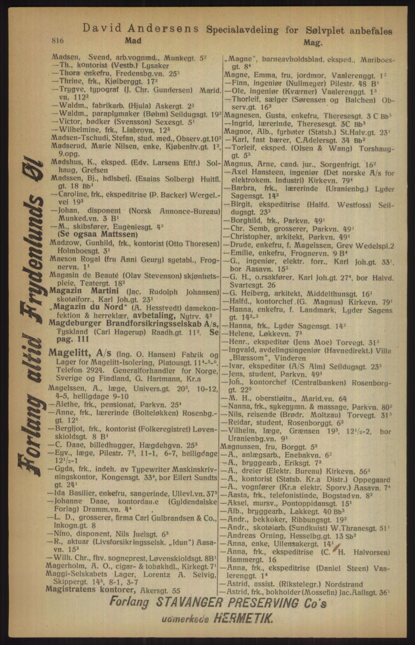 Kristiania/Oslo adressebok, PUBL/-, 1915, s. 816