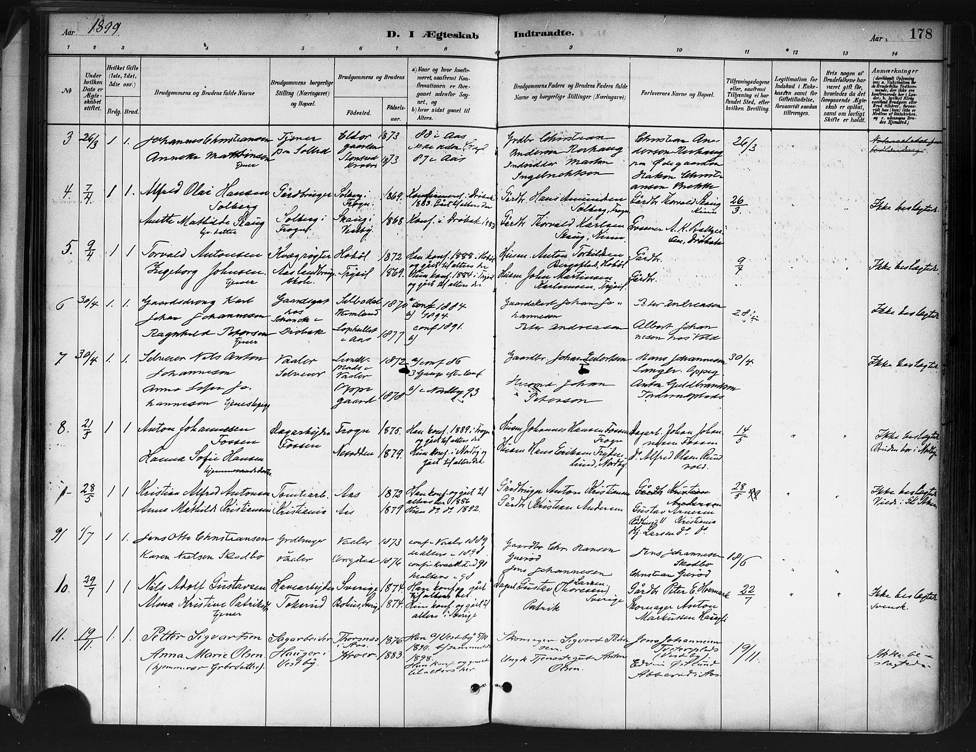 Ås prestekontor Kirkebøker, AV/SAO-A-10894/F/Fa/L0009: Ministerialbok nr. I 9, 1881-1900, s. 178