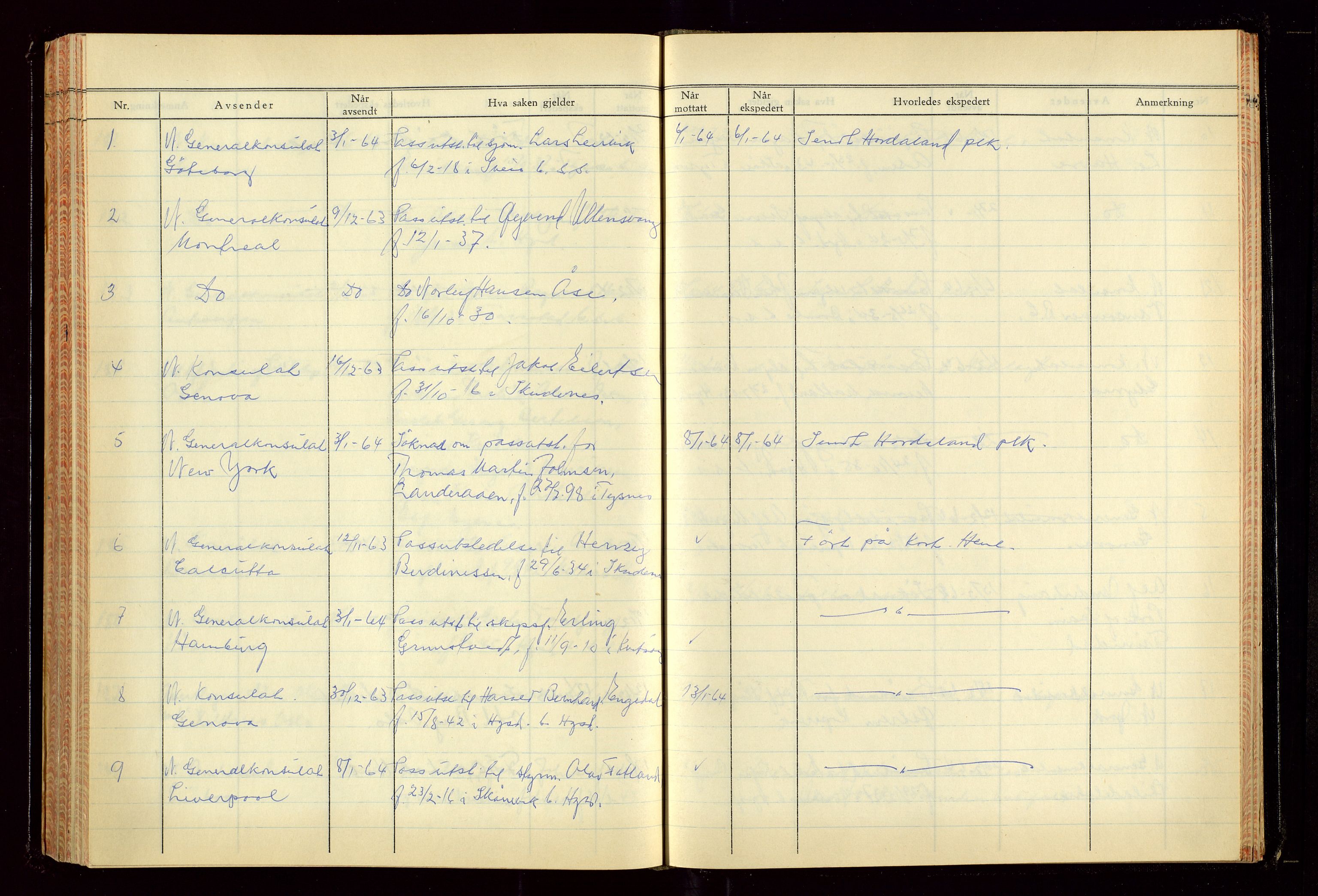 Haugesund politikammer, AV/SAST-A-100440/K/L0007: Passjournal (16 12 53-07 1065), 1953-1965, s. 189