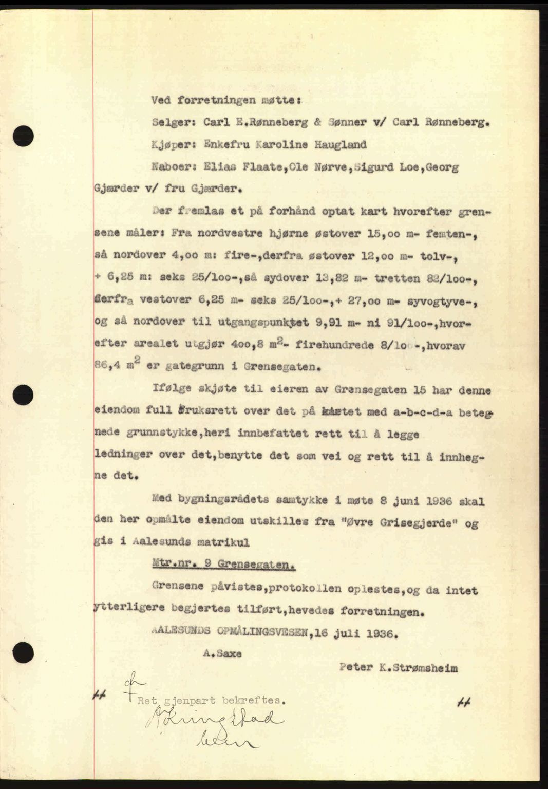 Ålesund byfogd, AV/SAT-A-4384: Pantebok nr. 34 I, 1936-1938, Dagboknr: 489/1936