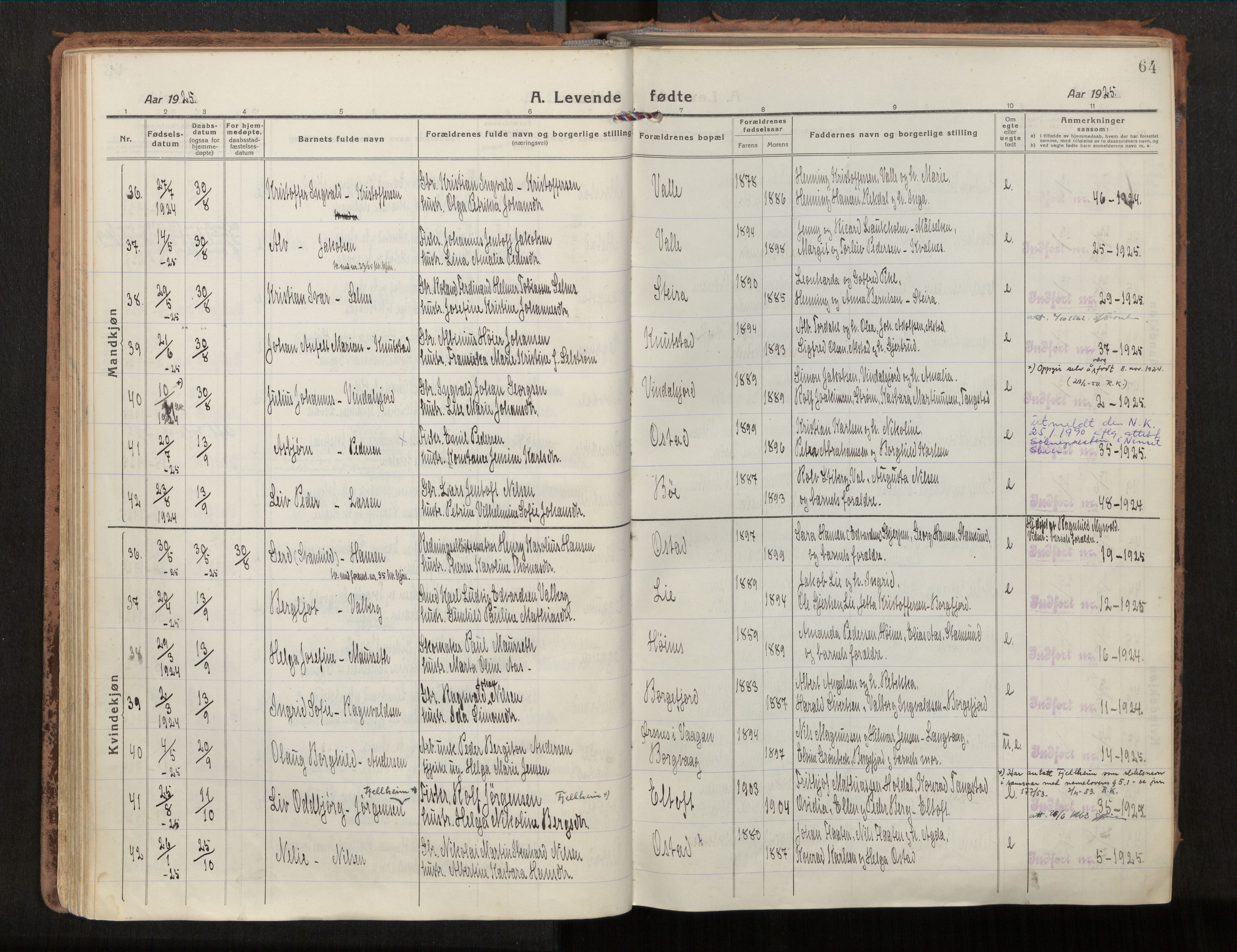 Ministerialprotokoller, klokkerbøker og fødselsregistre - Nordland, AV/SAT-A-1459/880/L1136: Ministerialbok nr. 880A10, 1919-1927, s. 64