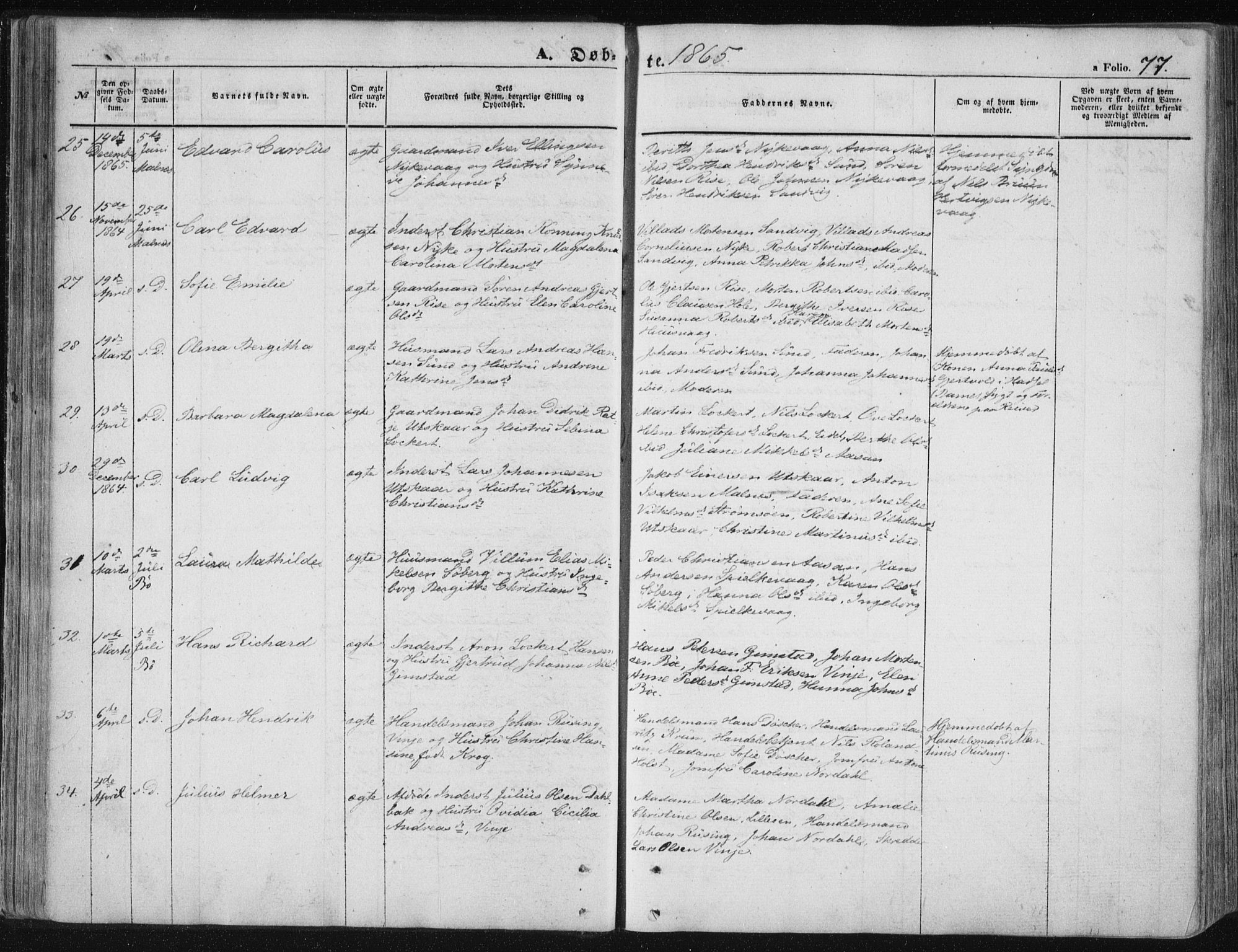 Ministerialprotokoller, klokkerbøker og fødselsregistre - Nordland, AV/SAT-A-1459/891/L1300: Ministerialbok nr. 891A05, 1856-1870, s. 77