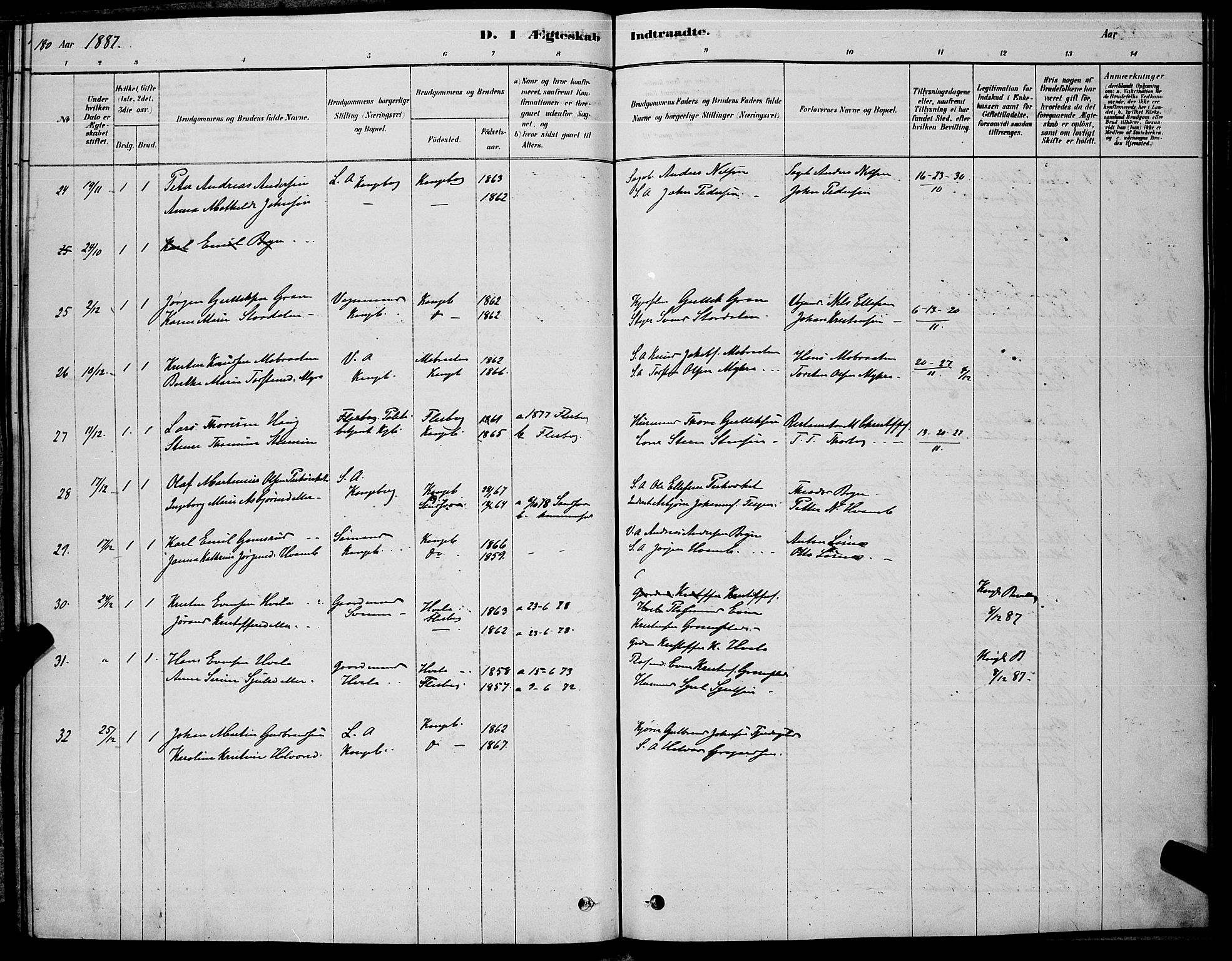 Kongsberg kirkebøker, AV/SAKO-A-22/G/Ga/L0005: Klokkerbok nr. 5, 1878-1889, s. 180