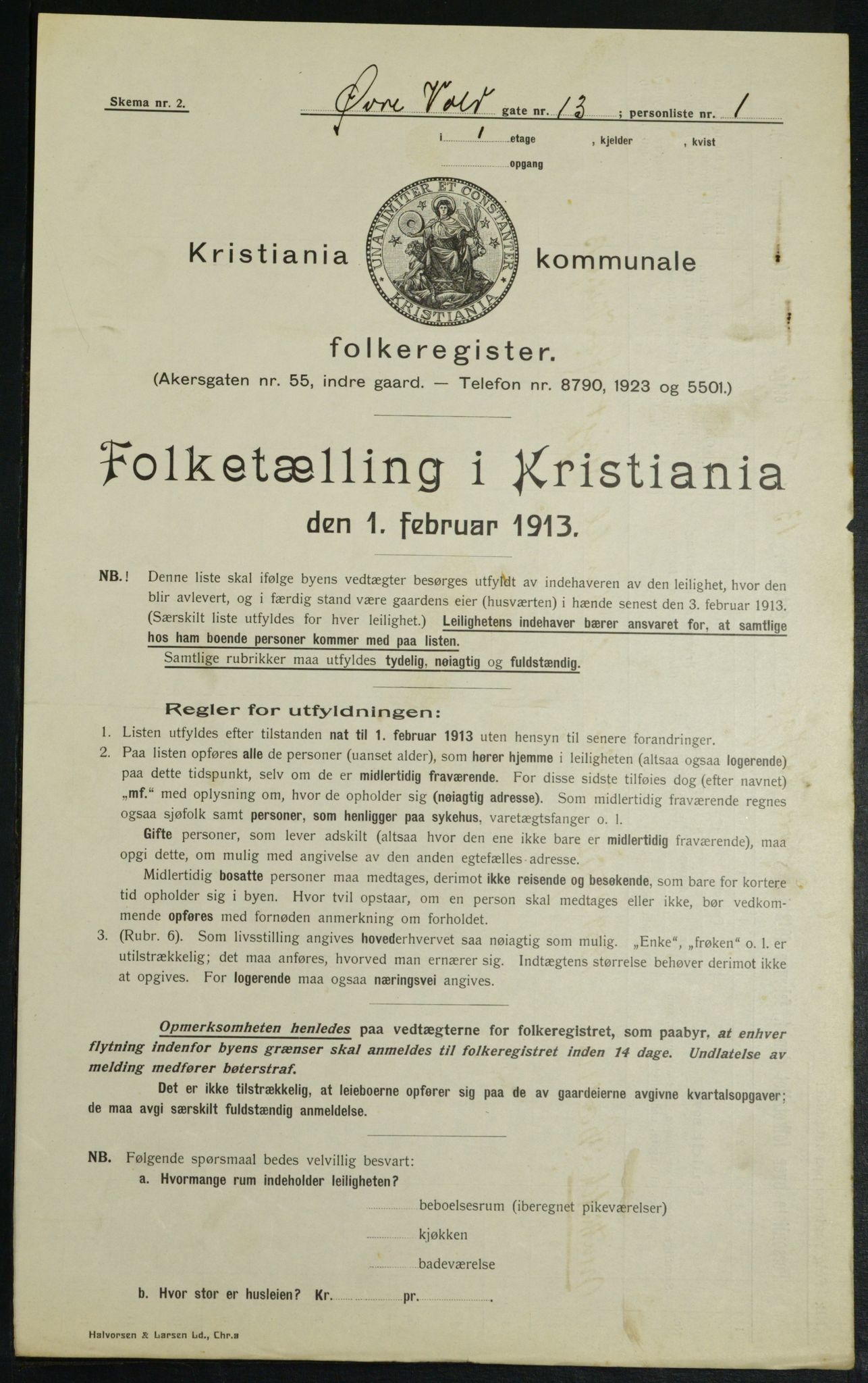 OBA, Kommunal folketelling 1.2.1913 for Kristiania, 1913, s. 130165