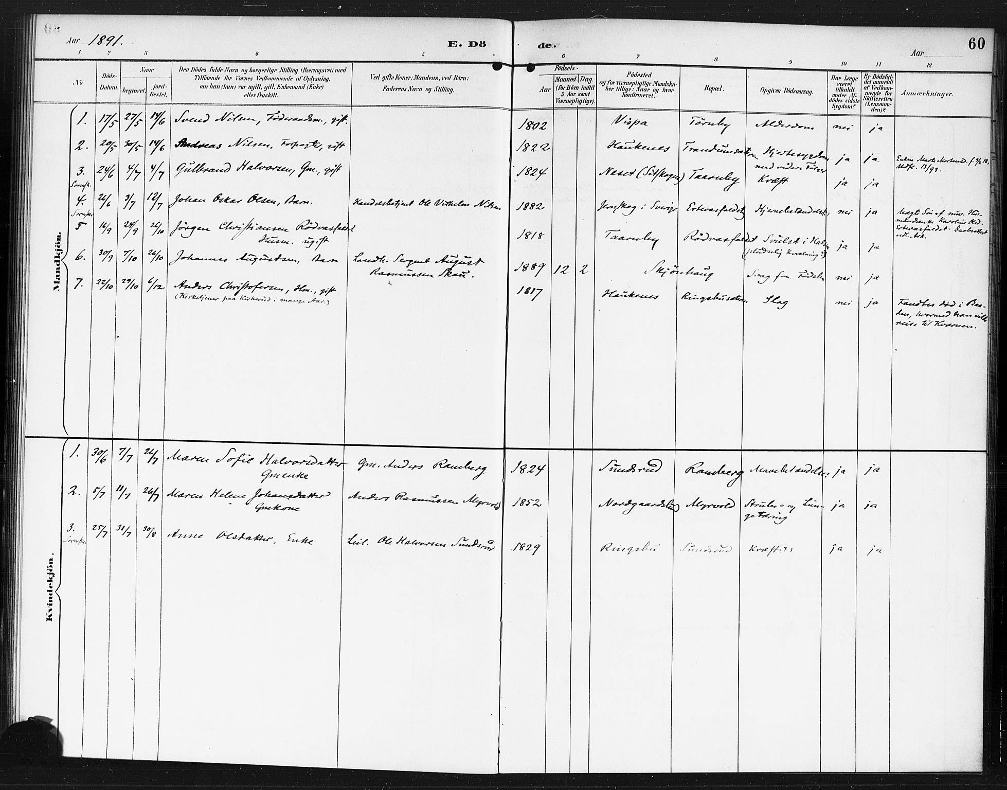 Rødenes prestekontor Kirkebøker, SAO/A-2005/F/Fb/L0002: Ministerialbok nr. II 2, 1890-1900, s. 60