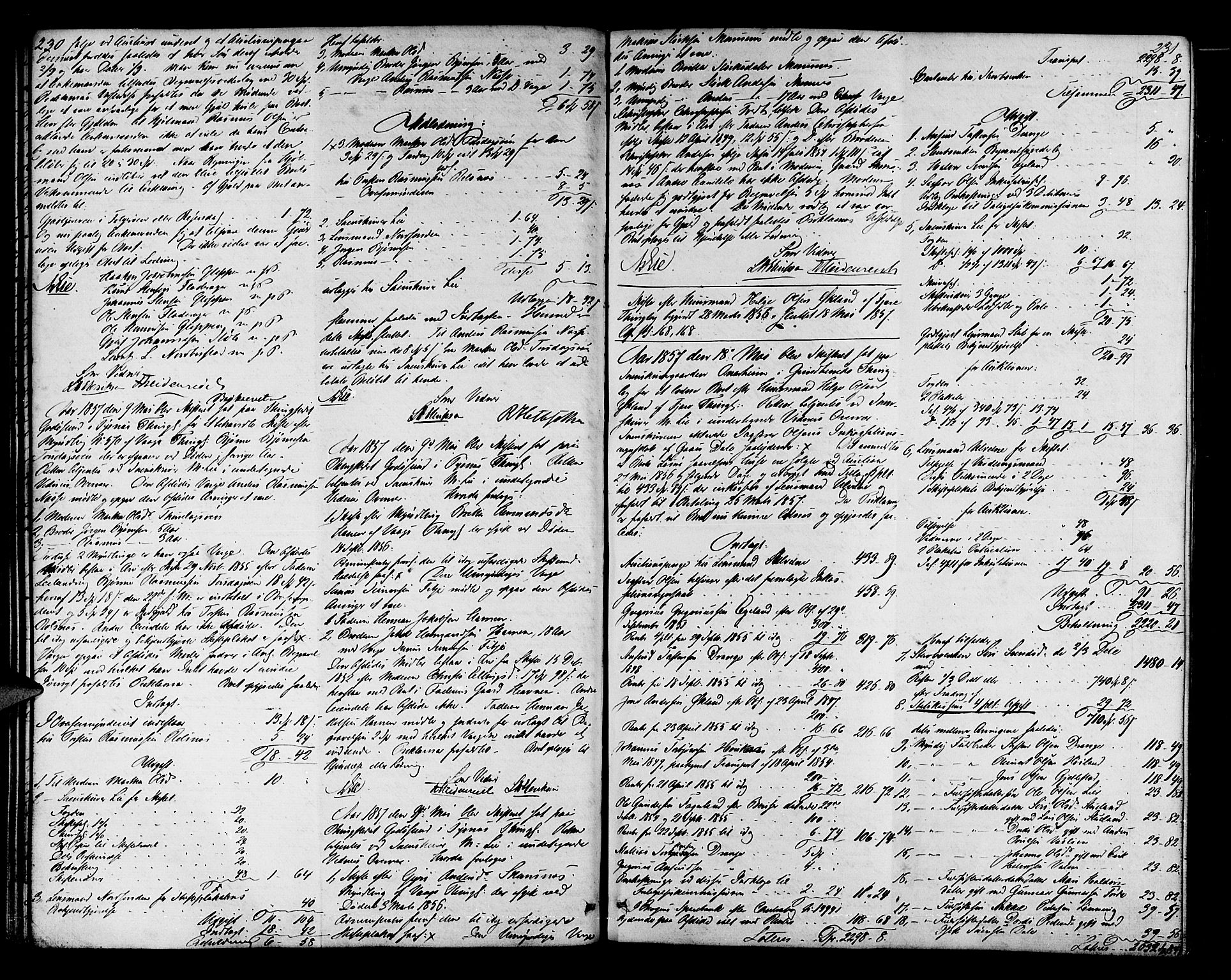 Sunnhordland sorenskrivar, AV/SAB-A-2401/1/H/Ha/Had/L0007: Skifteprotokollar. Føyen, Fjære og Våg. Register i protokoll., 1853-1864, s. 230-231
