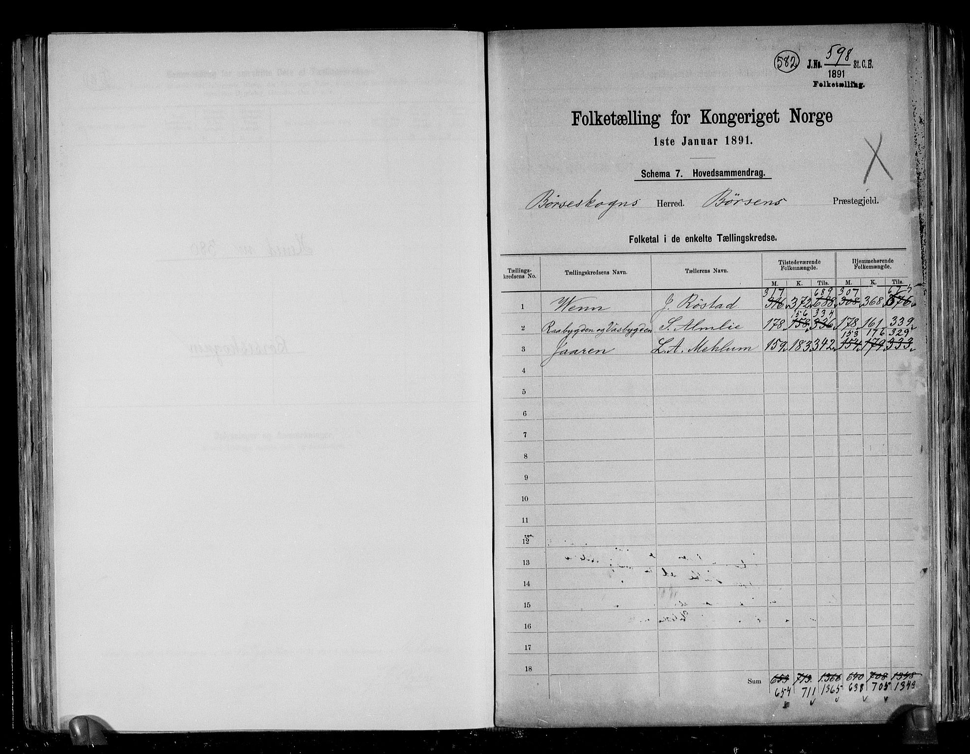 RA, Folketelling 1891 for 1657 Børseskogn herred, 1891, s. 2