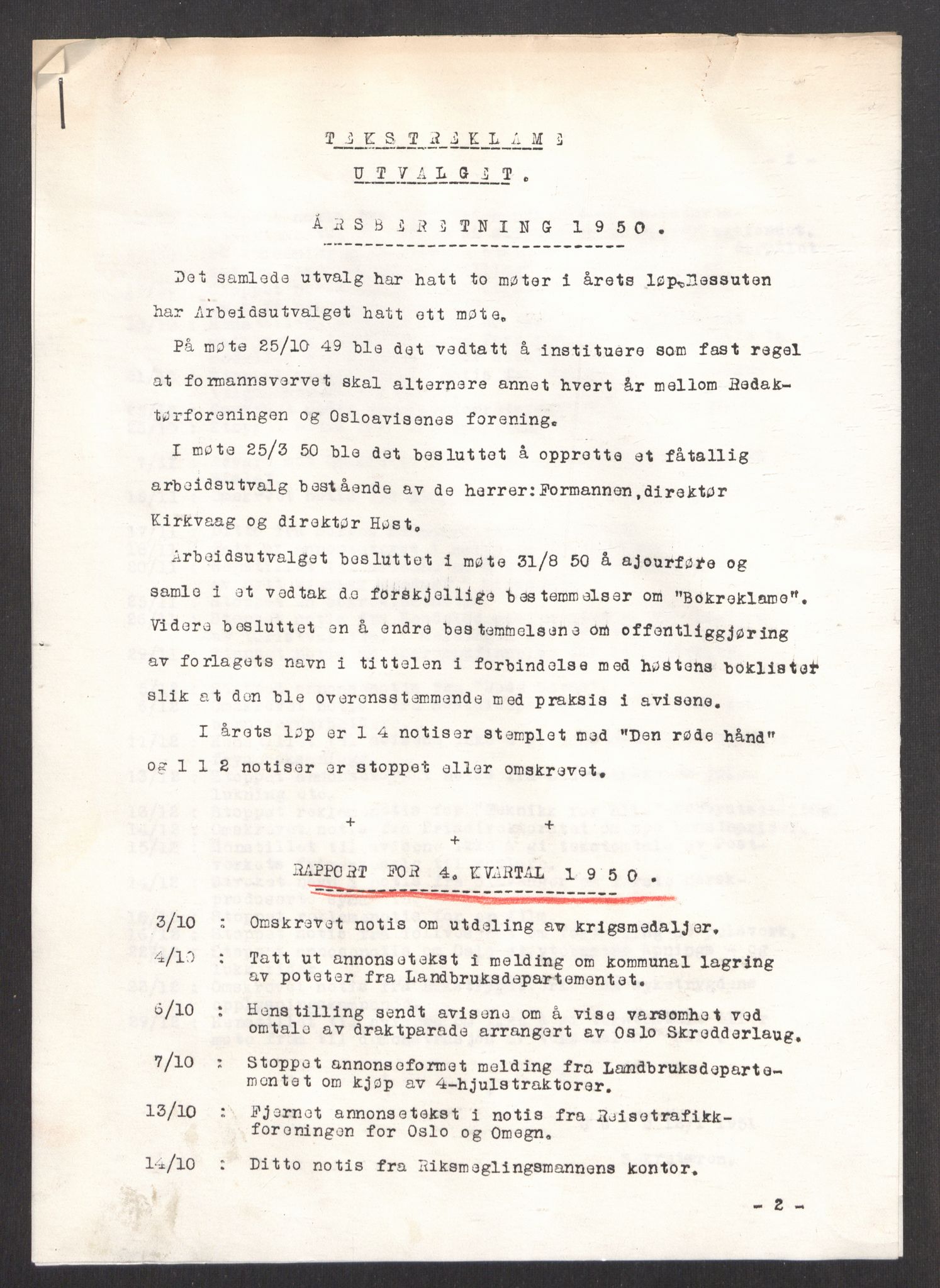 Tekstreklameutvalget, RA/PA-0854/A/Aa/L0003: Møtereferat, 1938-1955