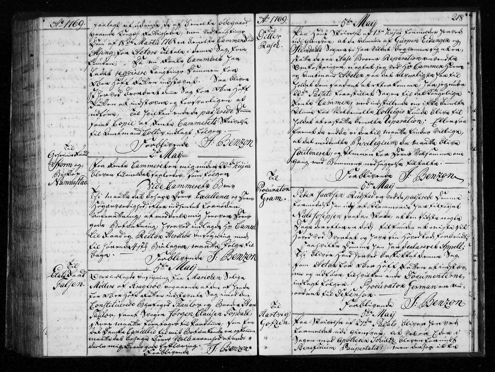 Stattholderembetet 1572-1771, RA/EA-2870/Bf/L0007: Stattholderprotokoll (allmenn kopibok), 1768-1769, s. 217b-218a