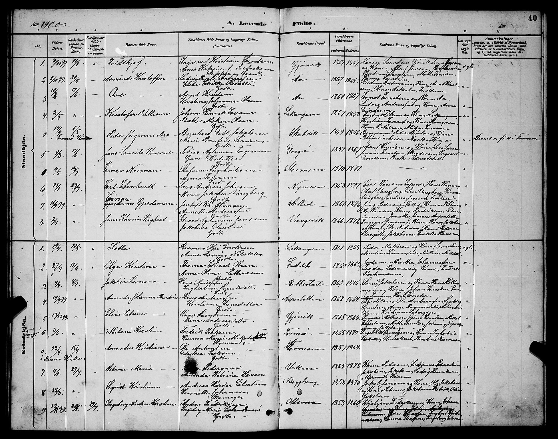 Tranøy sokneprestkontor, AV/SATØ-S-1313/I/Ia/Iab/L0004klokker: Klokkerbok nr. 4, 1888-1901, s. 40