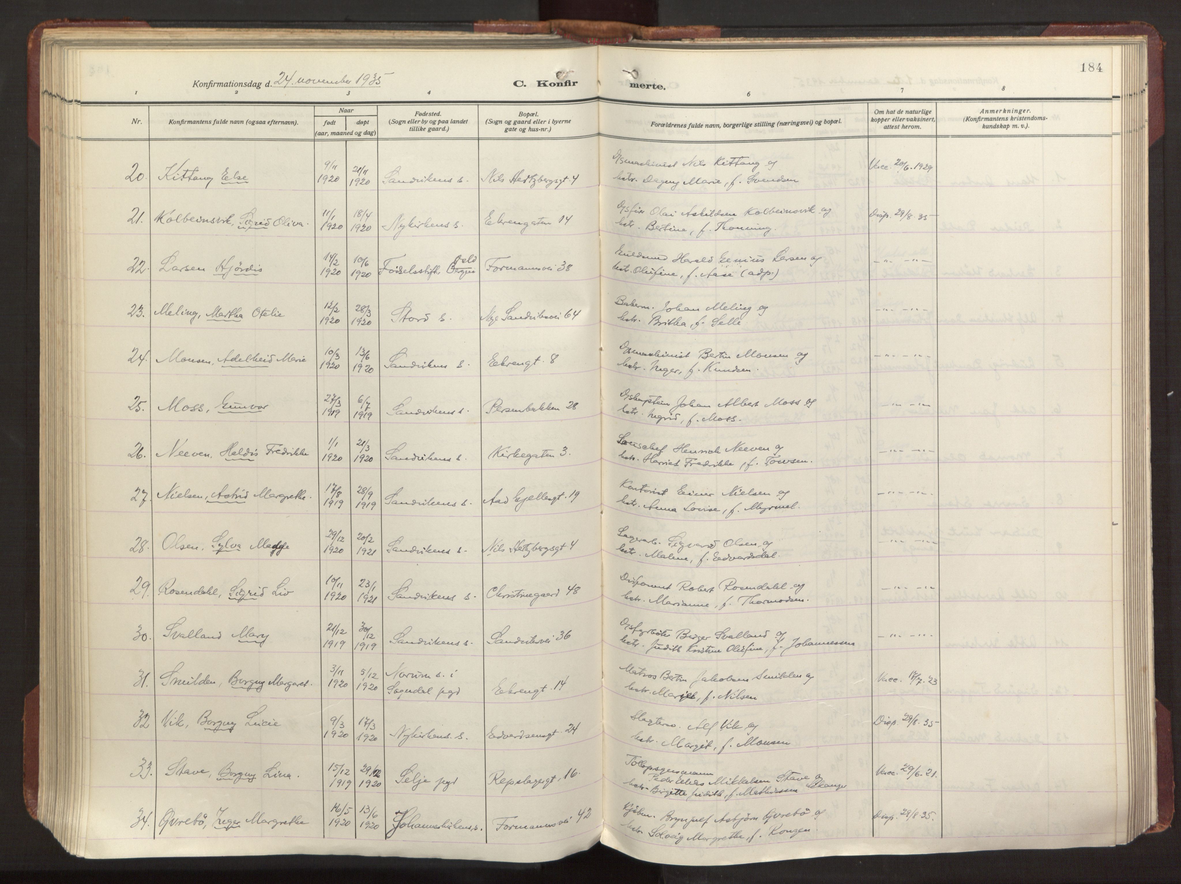 Sandviken Sokneprestembete, AV/SAB-A-77601/H/Ha/L0013: Ministerialbok nr. C 4, 1926-1943, s. 184