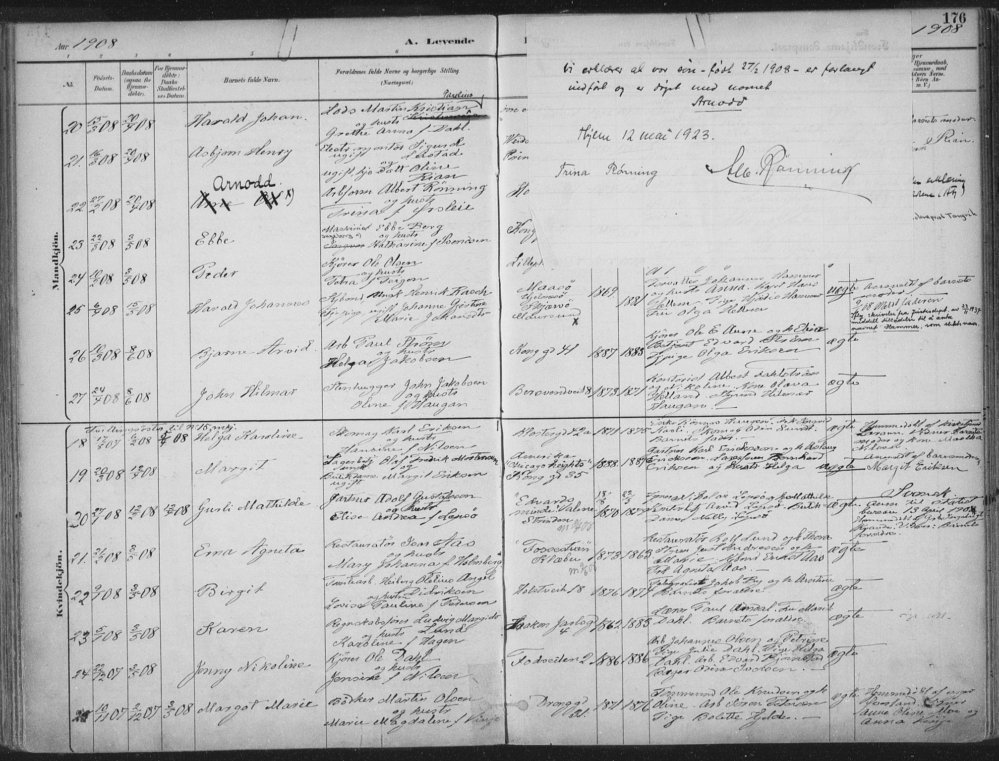 Ministerialprotokoller, klokkerbøker og fødselsregistre - Sør-Trøndelag, SAT/A-1456/601/L0062: Ministerialbok nr. 601A30, 1891-1911, s. 176