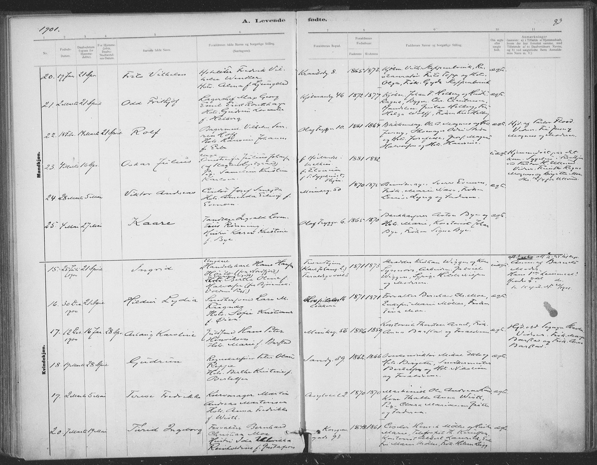 Ministerialprotokoller, klokkerbøker og fødselsregistre - Sør-Trøndelag, AV/SAT-A-1456/602/L0122: Ministerialbok nr. 602A20, 1892-1908, s. 83