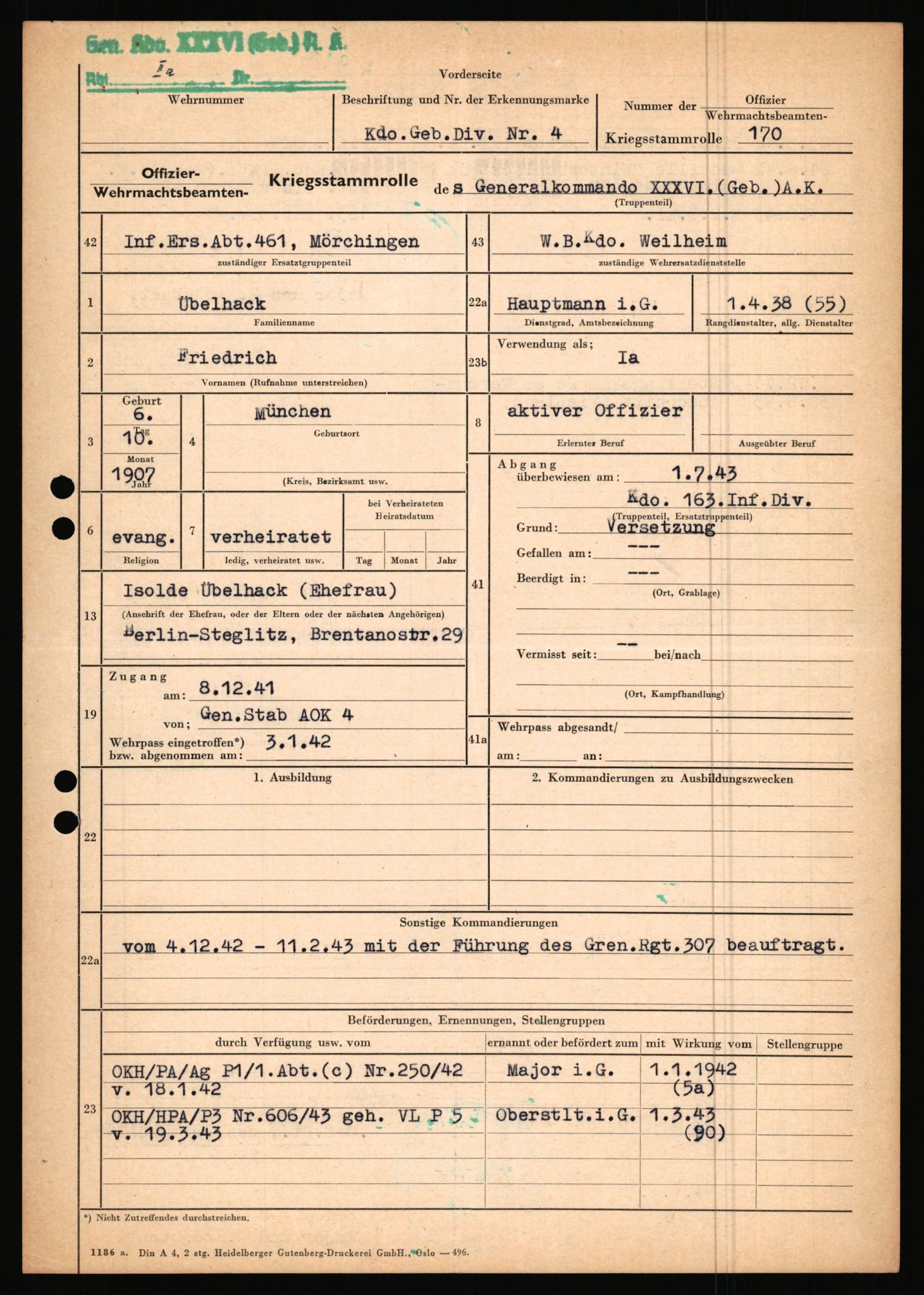 Forsvarets Overkommando. 2 kontor. Arkiv 11.4. Spredte tyske arkivsaker, AV/RA-RAFA-7031/D/Dar/Dara/L0019: Personalbøker og diverse, 1940-1945, s. 650