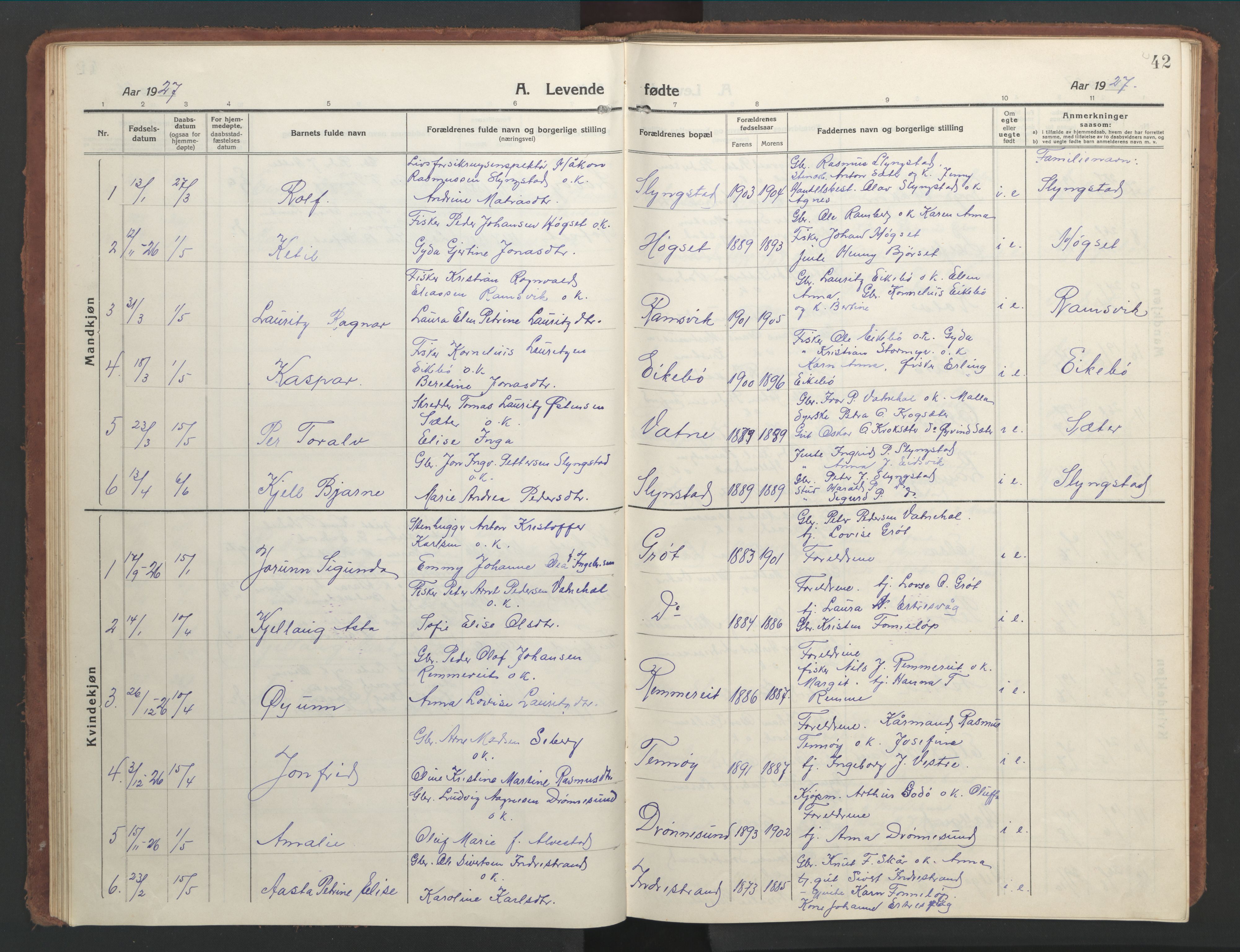 Ministerialprotokoller, klokkerbøker og fødselsregistre - Møre og Romsdal, AV/SAT-A-1454/525/L0378: Klokkerbok nr. 525C04, 1915-1947, s. 42