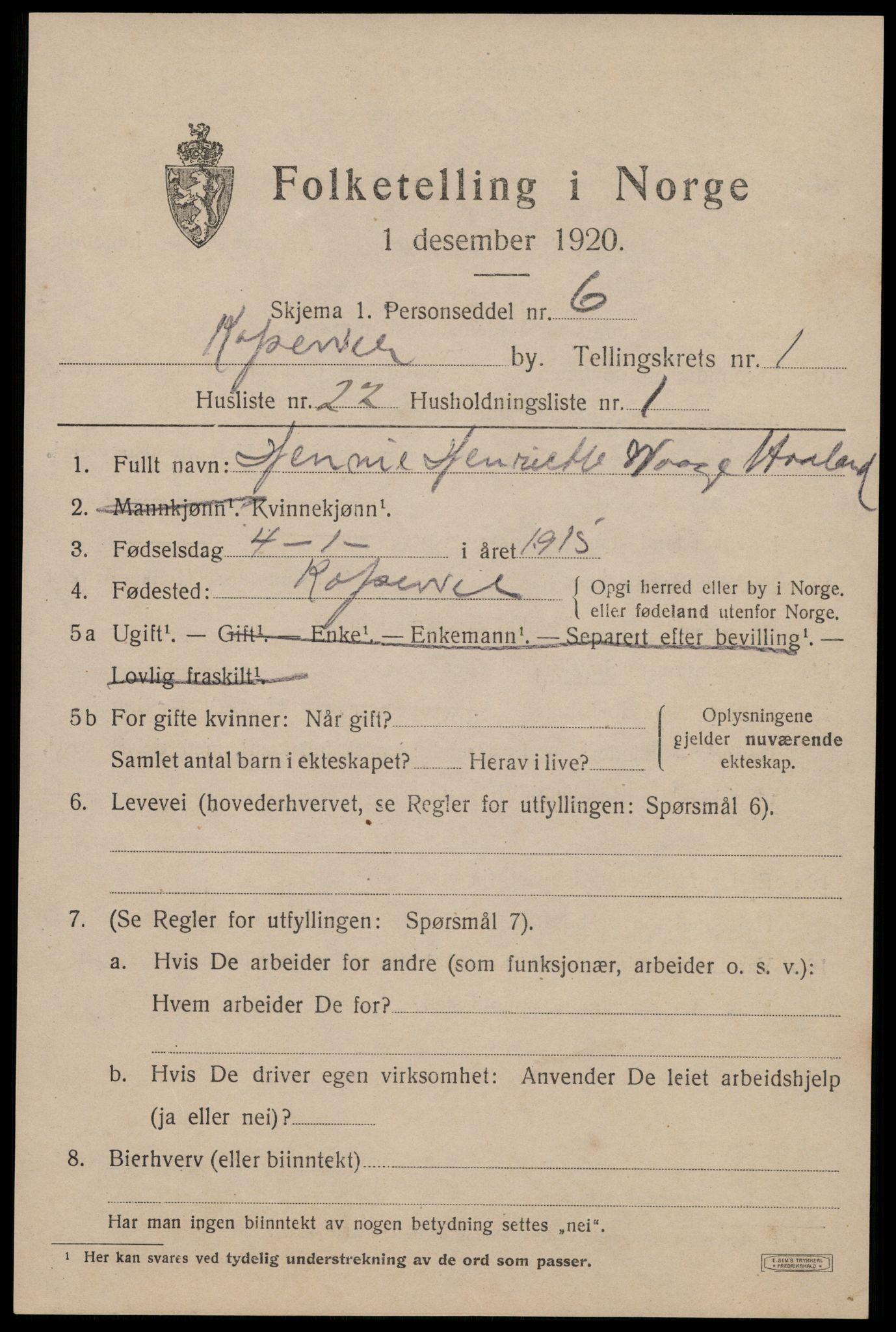 SAST, Folketelling 1920 for 1105 Kopervik ladested, 1920, s. 1700